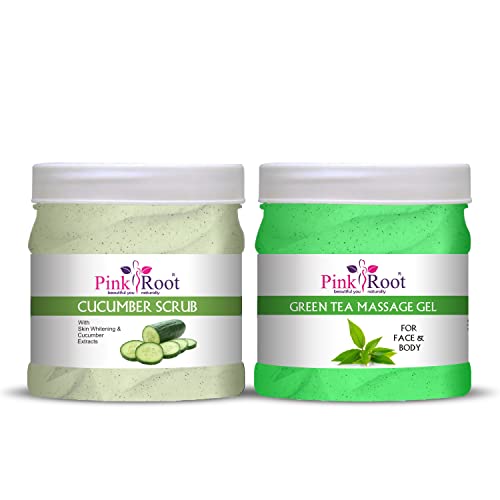 Pink Root Green Tea & Cucumber Massage Gel 500ml - Soothing Body Scrub for Relaxation & Skin Hydration - Perfect for Spa Days & At-Home Self Care