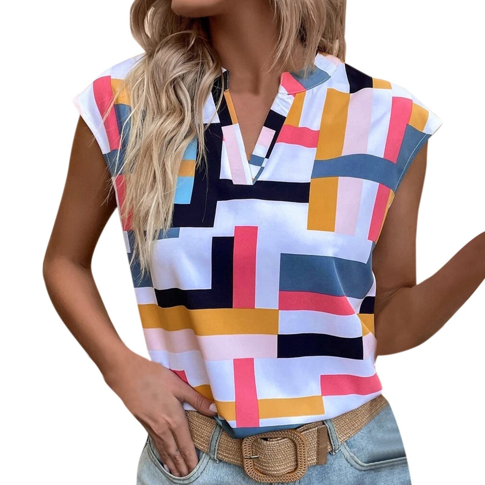 iOPQO Women's Long Sleeve White T-Shirt - Casual Printed V-Neck Top & Short Sleeve Tee (Yellow, XL) - Perfect for Everyday Wear, Office Outfits and Weekend Casual
