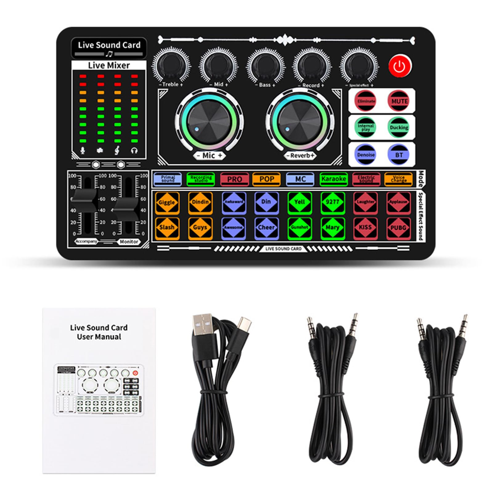 Professional USB Audio Interface Mixer with Sound Effects - Ideal for Live Streaming, Karaoke, Podcasting & Home Studio Recording