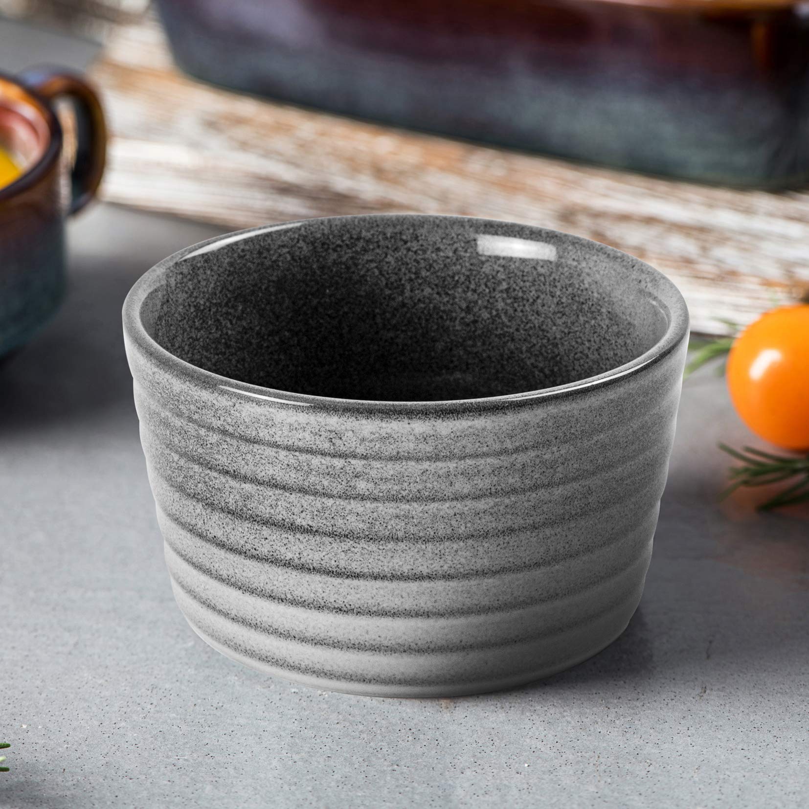 UNICASA 4-Piece Ramekin Set - 8 oz Oven-Safe Ceramic Creme Brulee Dishes for Baking Custard, Pudding & Souffle - Reactive Gray - Perfect for Dessert Serving, Kitchen Baking & Party Entertaining