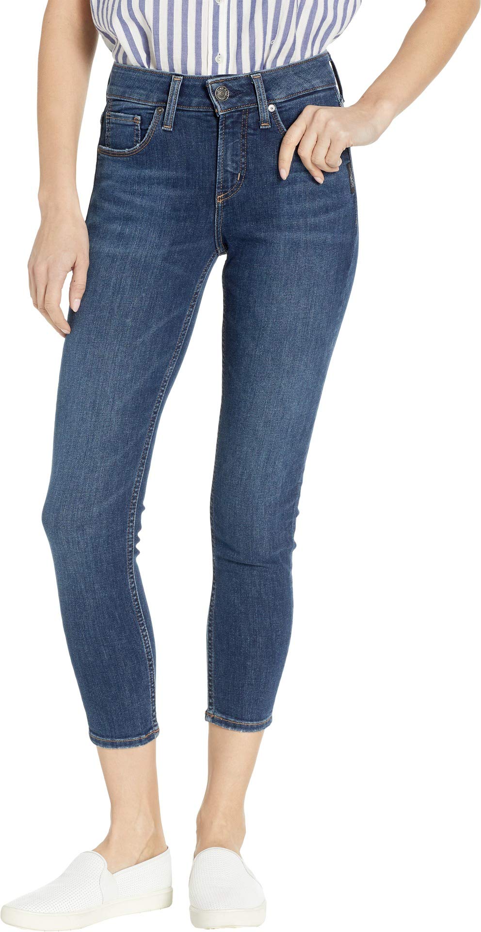 Silver Jeans Co. Women's Avery High Rise Skinny Crop Jeans - Stretch Denim Pants for Casual Wear & Night Out | Comfortable Slim Fit Jeans for Everyday Style