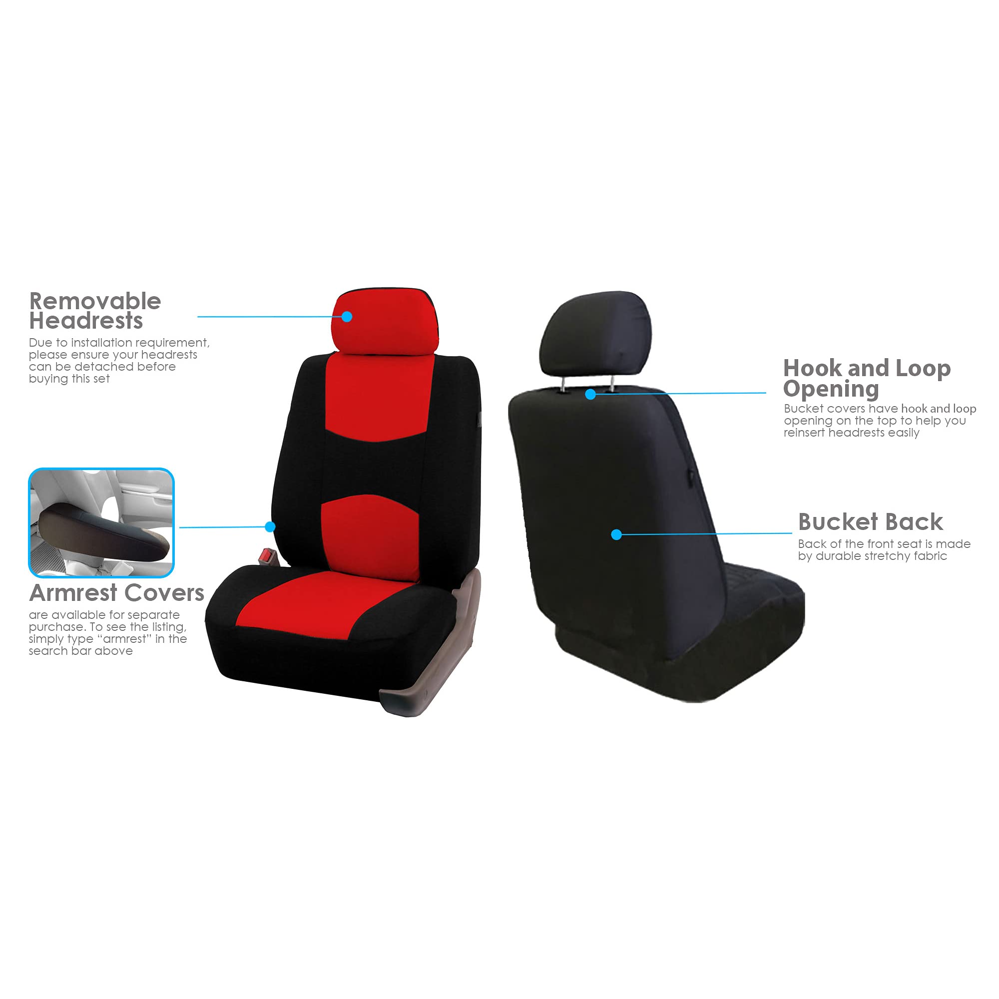 FH Group Universal Car Seat Covers - Full Set Red Flat Cloth for Vans, Trucks & SUVs - Durable Interior Protection