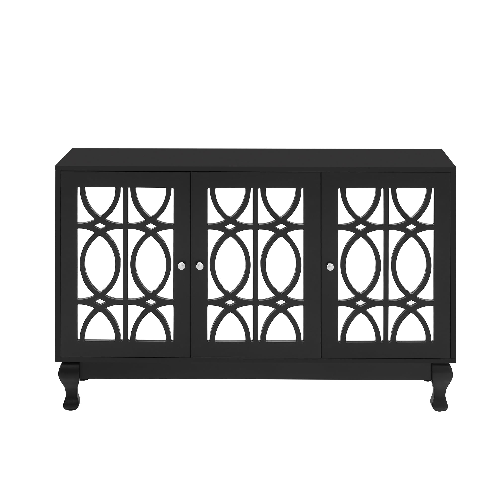 Knocbel 55 Inch TV Stand with Mirror Finish - Modern Entertainment Center with 3 Storage Cabinets, Adjustable Shelves, Solid Wood Legs & Metal Handles (47.2