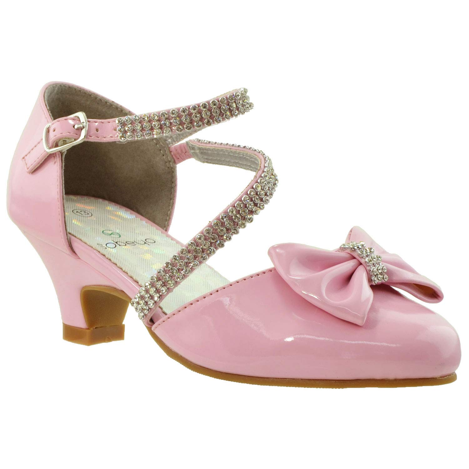 SOBEYO Girls Dress Shoes with Rhinestone Bow Accent - Low Heel Sandals for Toddler & Little Girls - Perfect for Weddings, Parties & Special Occasions