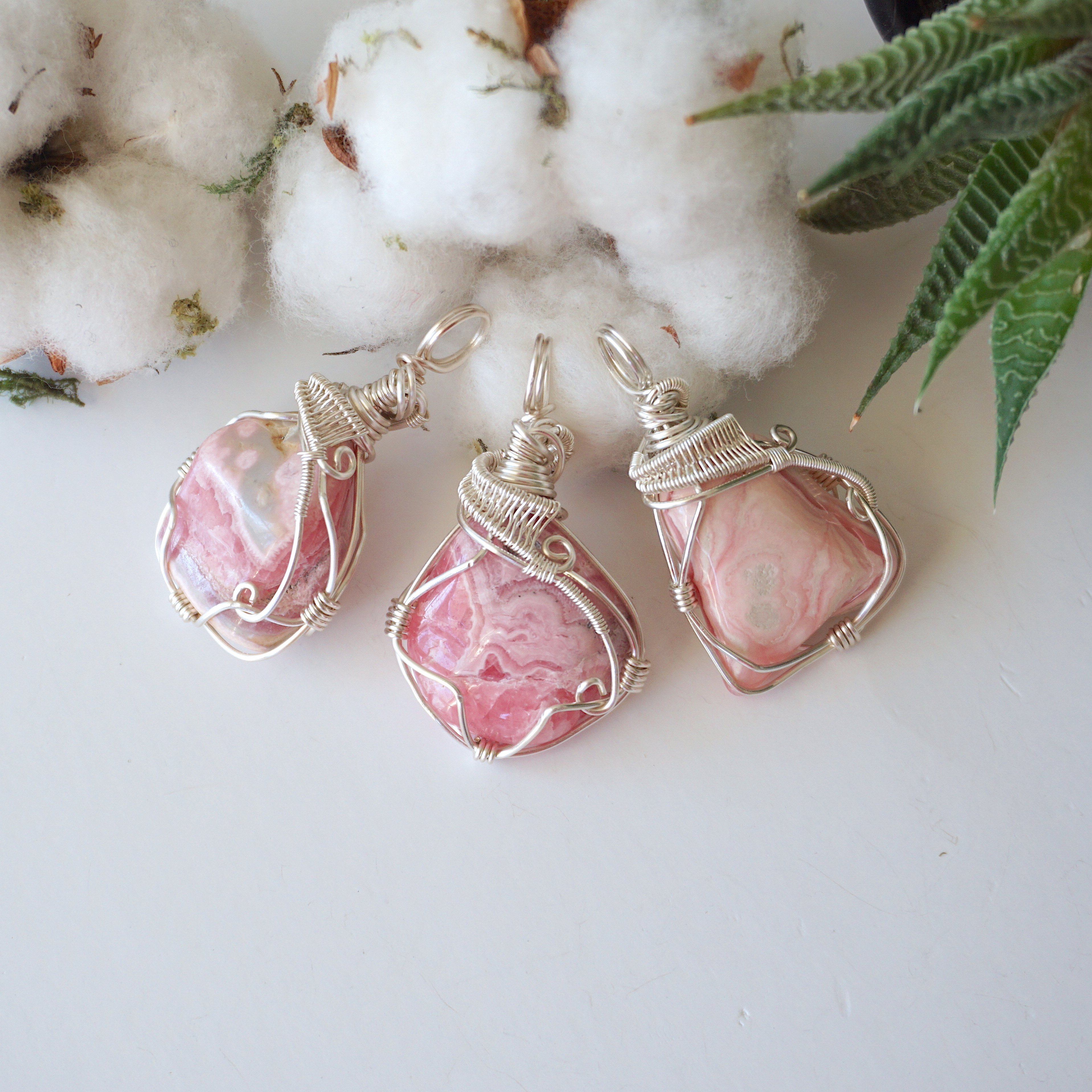 Rhodochrosite Pendant Necklace in Bright Silver - Elegant Jewelry for Women, Gift for Valentine's Day, Birthday & Special Occasions