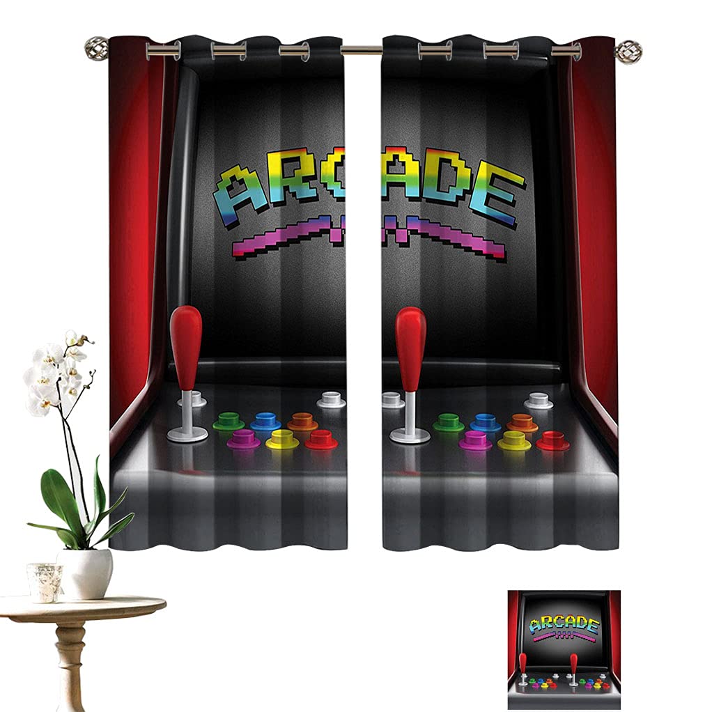 Retro Arcade Video Game Thermal Insulated Blackout Curtain - 80s Vintage Gaming Design with Joystick Buttons, 60x90 Inch Room Darkening Drapes for Bedroom, Living Room & Game Room - Perfect for Gamers & Nostalgia Lovers