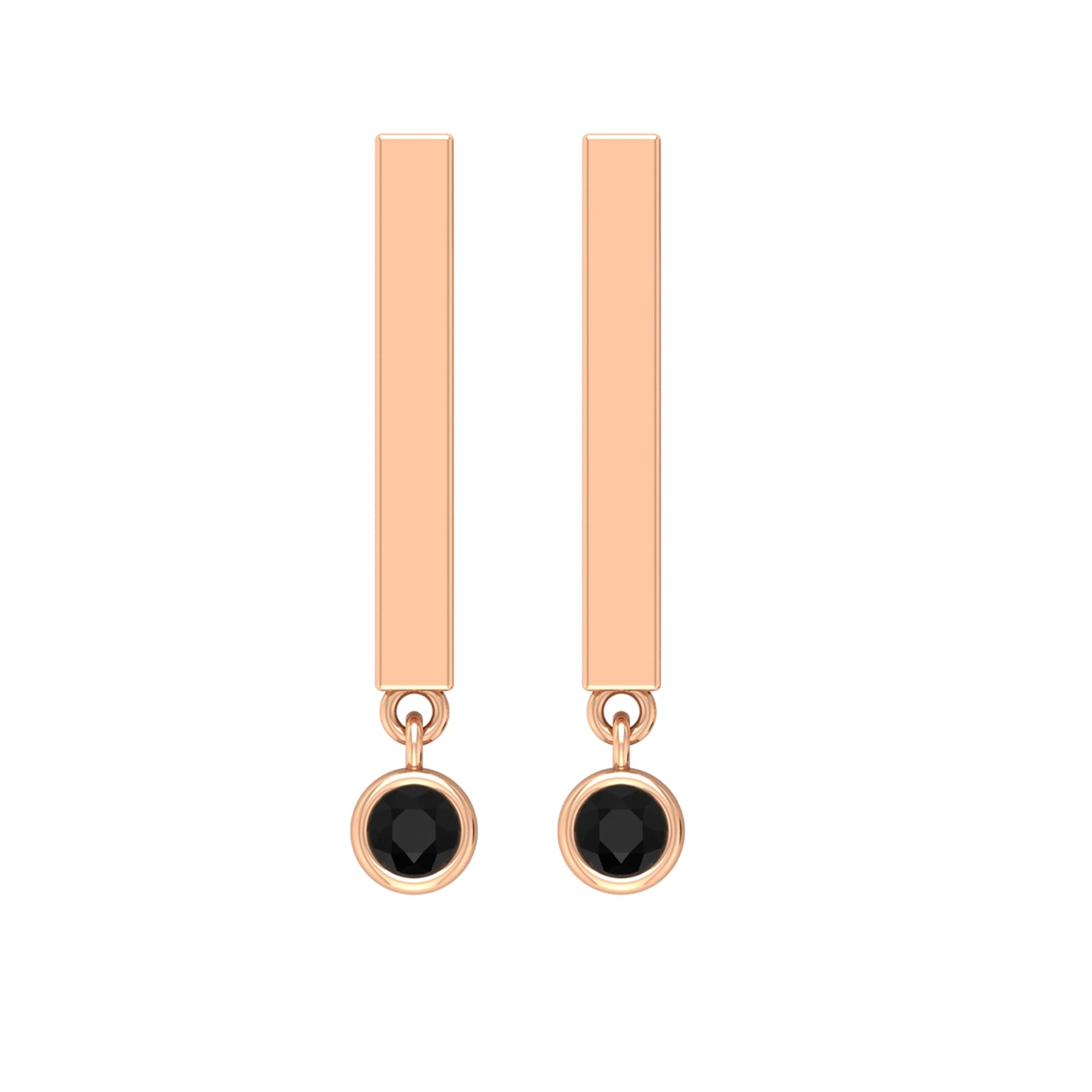 14K Solid Gold Black Spinel Drop Earrings for Women - Round Bezel Set Bar Dangle Earrings | Elegant Jewelry for Parties, Weddings & Everyday Wear