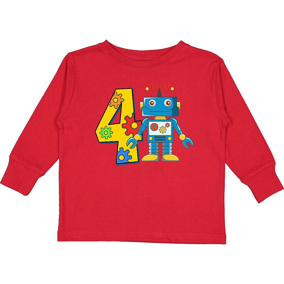 Inktastic 4th Birthday Robot Toddler Long Sleeve T-Shirt - Cute Birthday Outfit for Boys & Girls - Perfect for Parties, Photos & Special Occasions