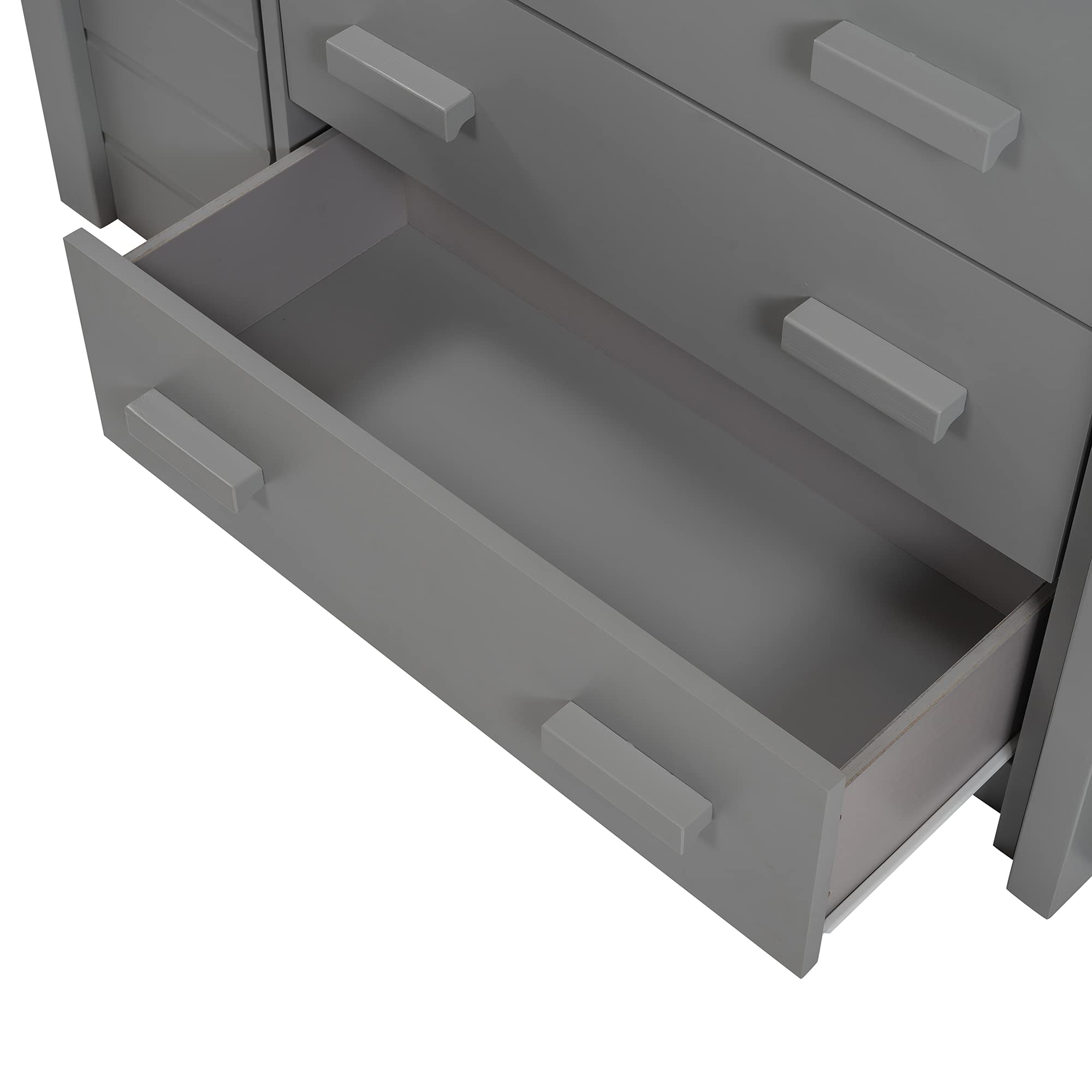 Twin Loft Bed with Storage - Solid Wood Frame for Kids - Space-Saving Gray Bedroom Solution