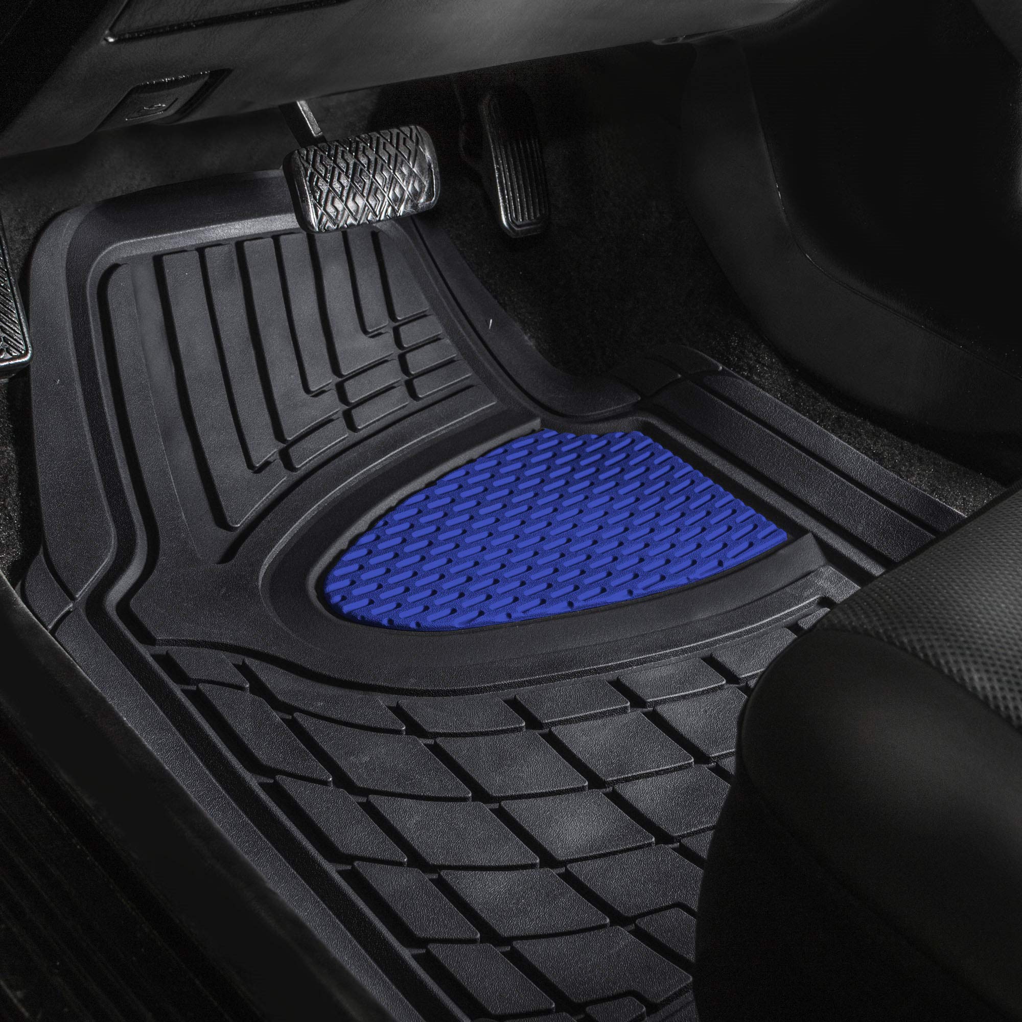 Premium FH GROUP Car Seat Covers & Tall Channel Rubber Floor Mats Set with Snake Pattern Silicone Steering Wheel Cover - Universal Fit for Trucks, SUVs, Vans (Blue/Black) F11311 - Perfect for Off-Road Adventures, Daily Commutes & Vehicle Protection