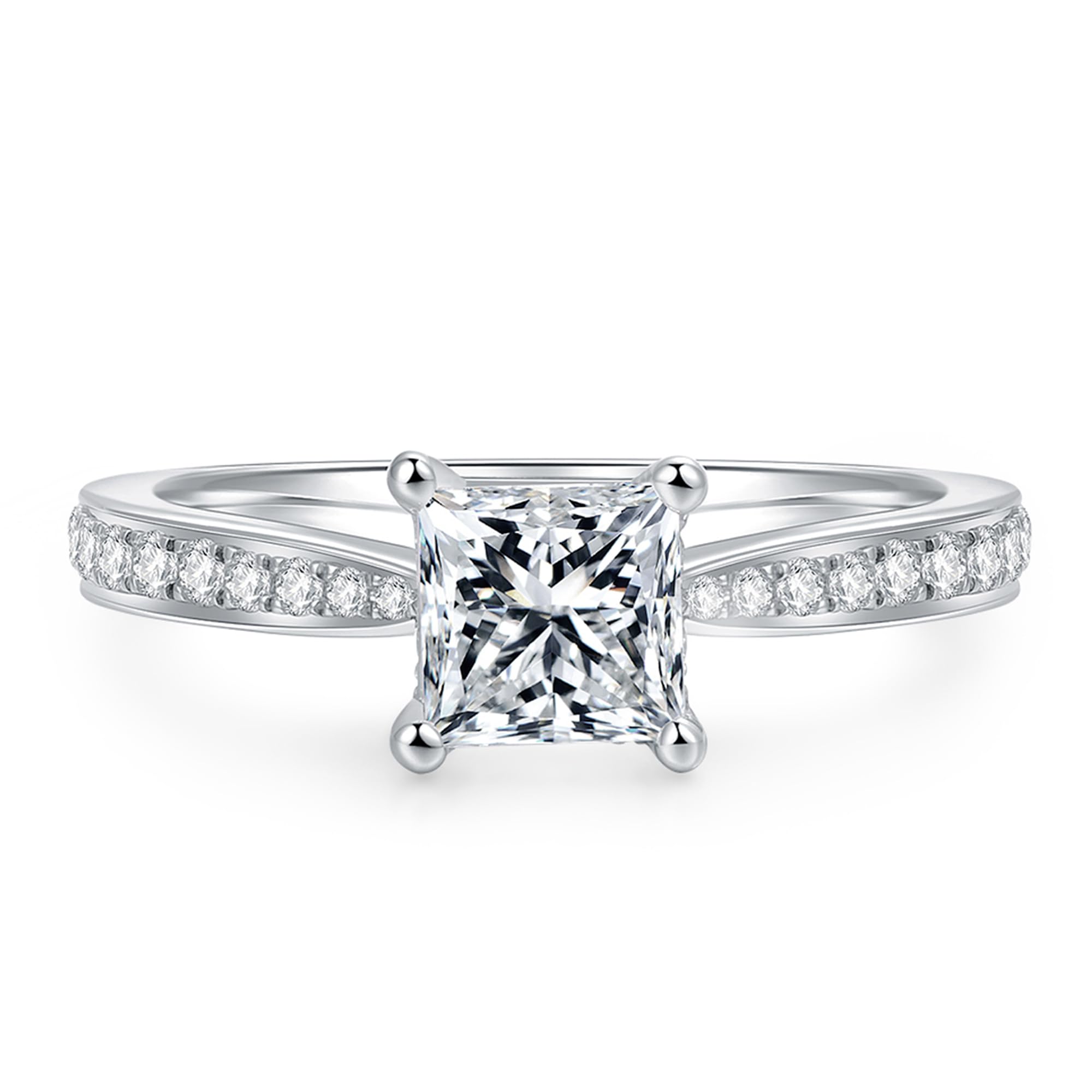 14K Moissanite Engagement Ring - 1 Carat Princess Cut Solitaire Ring in White Gold for Women | Wedding, Proposal, Anniversary Gift Idea