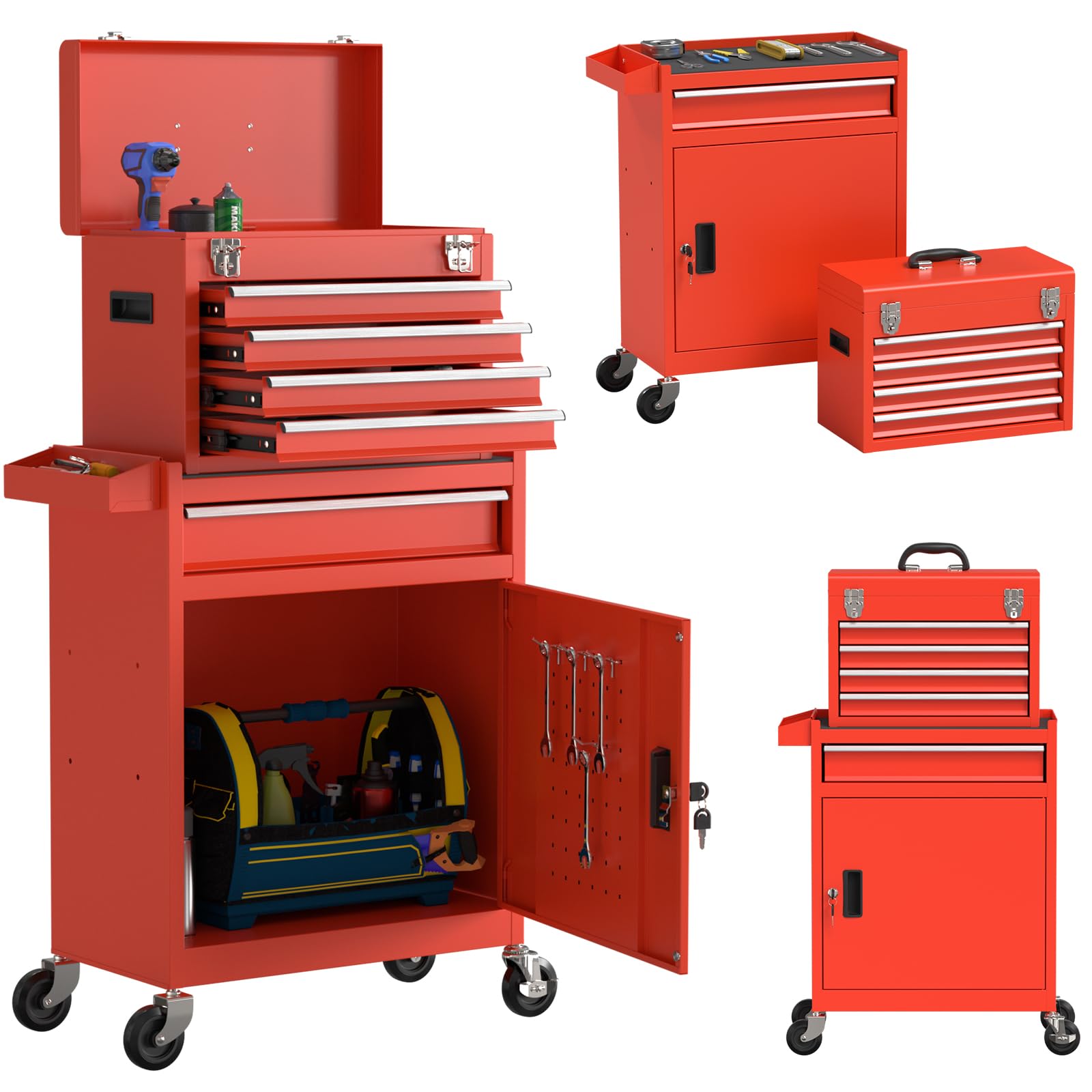 Heavy Duty 5-Drawer Rolling Tool Chest with Wheels - Large Capacity Tool Box Organizer for Workshop, Garage & Mechanics - Sliding Drawers Tool Storage Box (Red) - Perfect for Automotive Repair, Home DIY Projects & Professional Tool Organization