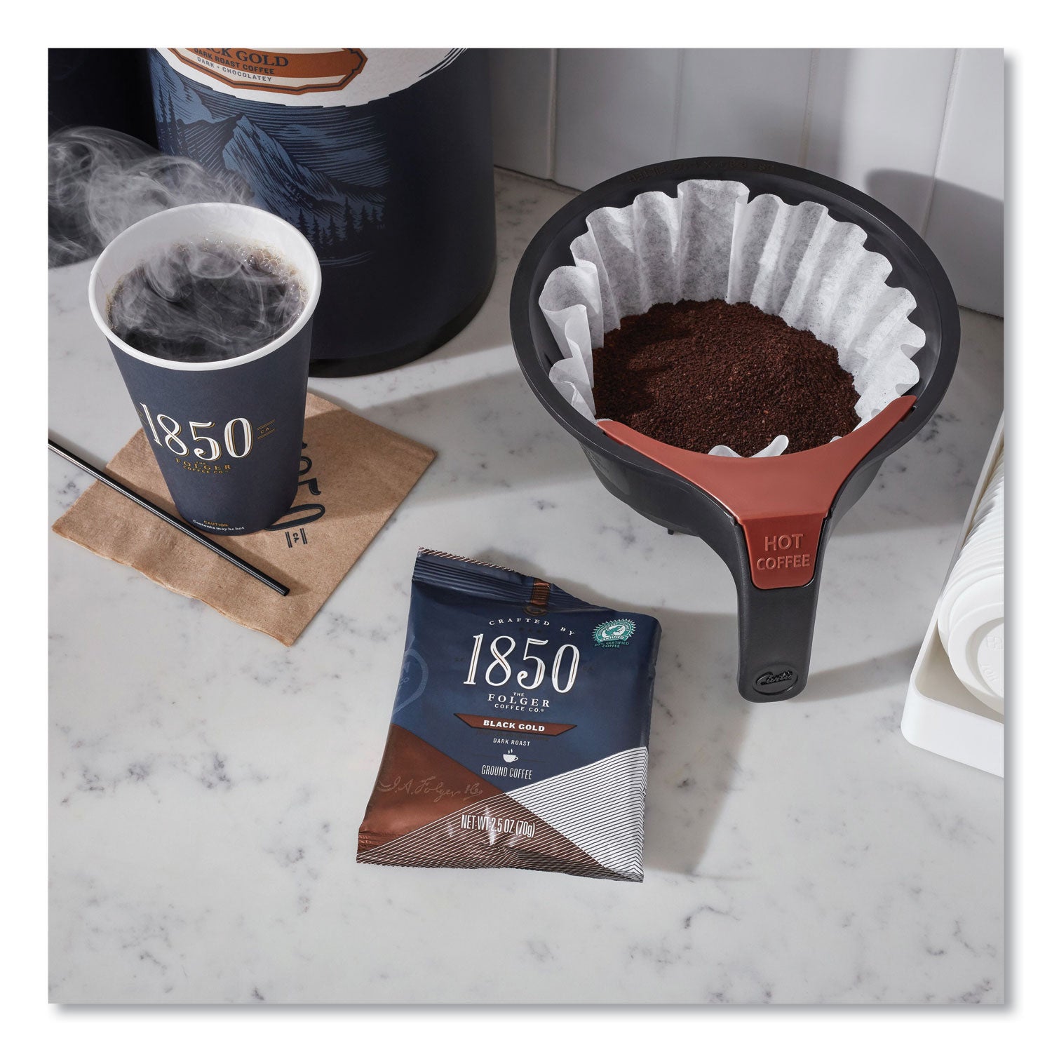 Premium 1850 Coffee Fraction Packs - Black Gold Dark Roast (2.5 Oz, 24 Packs/Carton) | Rich & Bold Flavor for Office, Camping & Home Brewing
