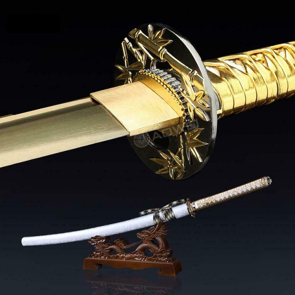 Authentic Handmade Japanese Samurai Katana Sword - GLW Katana Gold - Sharp Battle Ready Blade for Martial Arts Training, Cosplay & Collectors