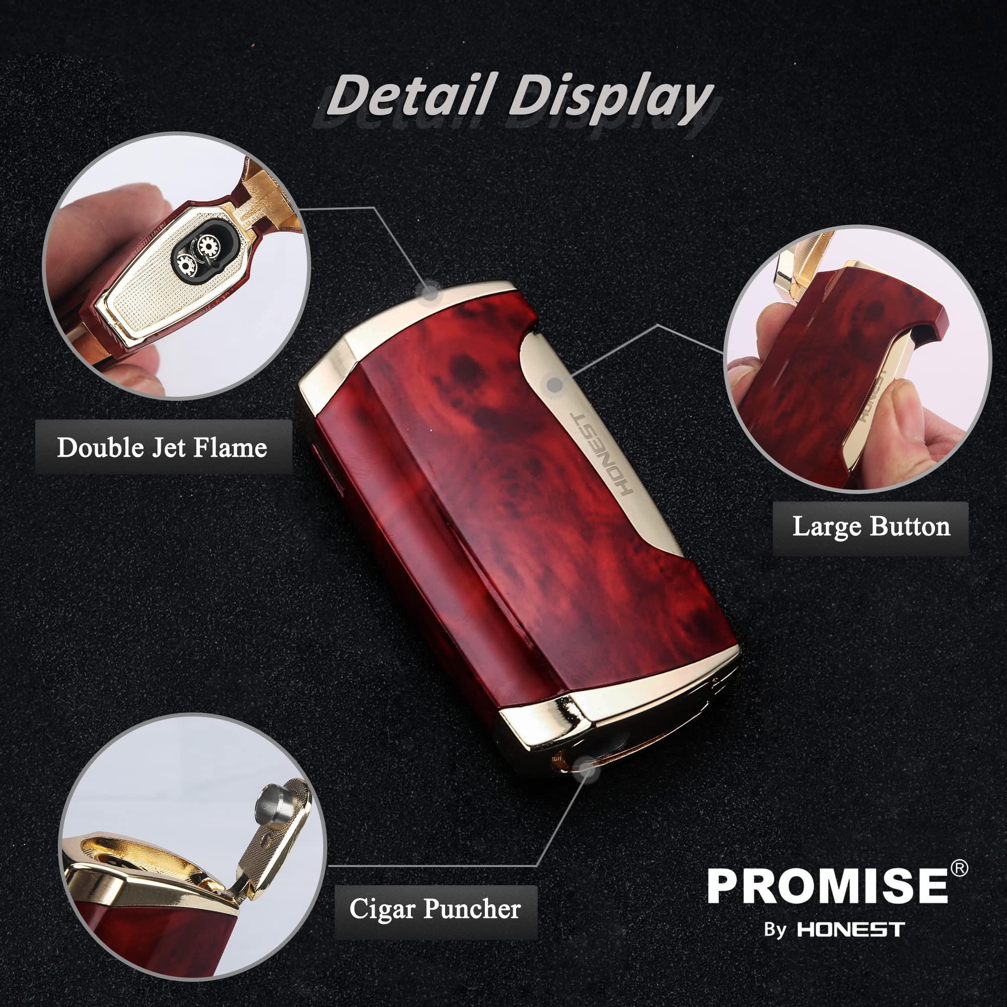 Double Jet Flame Torch Lighter for Cigars - Brown Grain (Perfect for Outdoor & Smoking)
