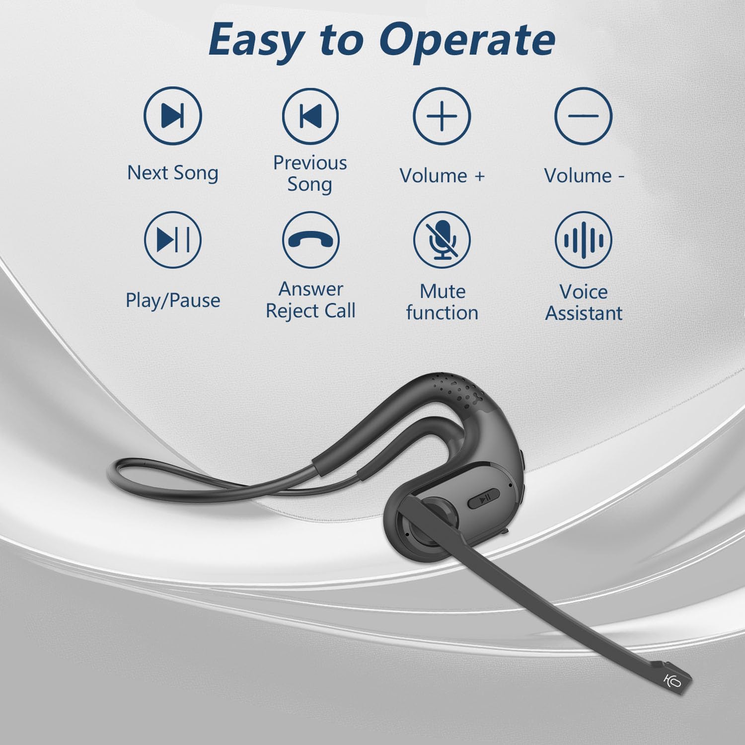 BANIGIPA Bluetooth Headset with Detachable Mic - Wireless Noise Cancelling Headphones for Phone, Laptop, PC - Open Ear Design for Office Meetings, Running, Cycling, Driving & Work - 12 Hour Battery Life - Perfect for Remote Work, Gym, Travel & Online Classes