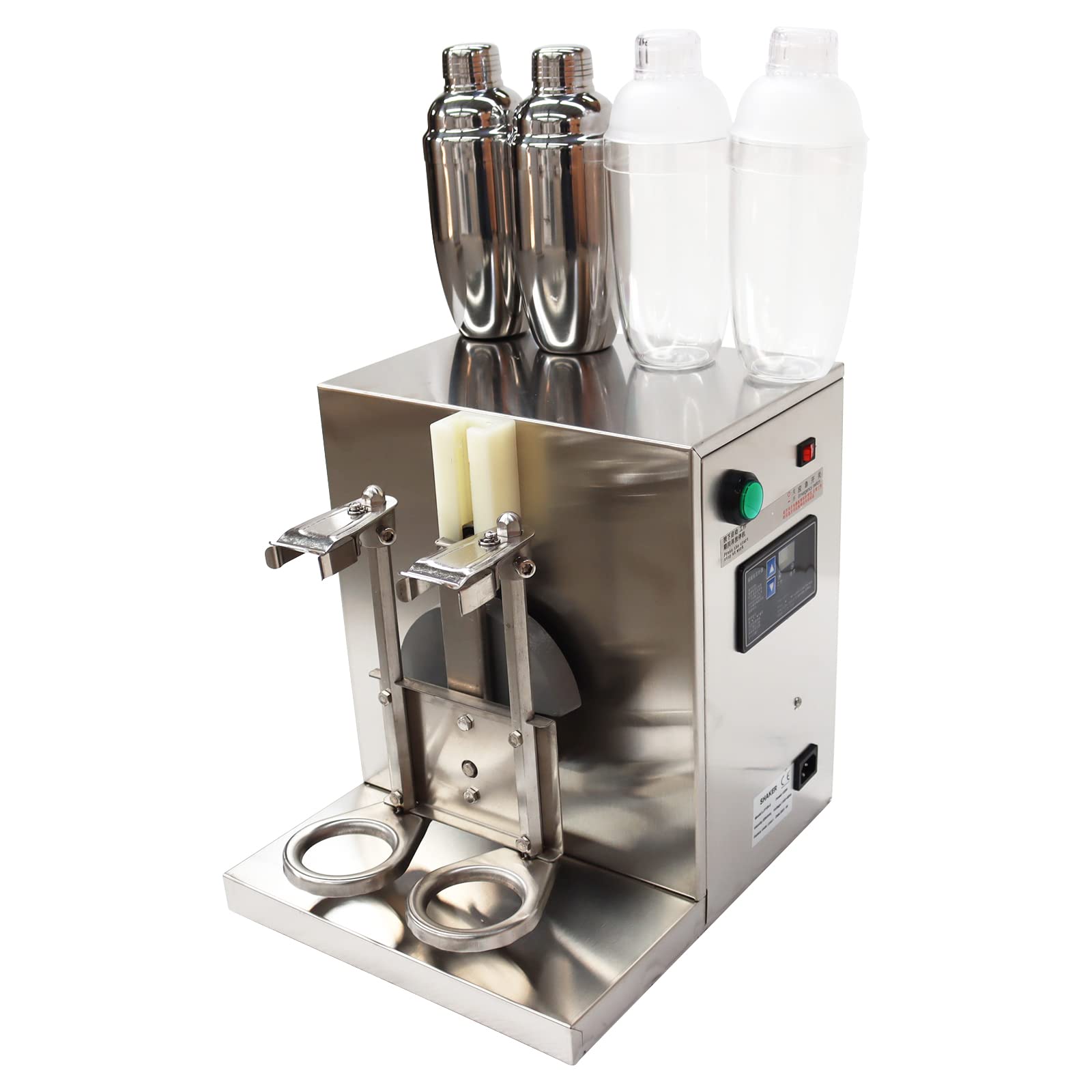 Electric Milk Shaker Machine - Double Cup Stainless Steel Cocktail & Bubble Tea Shaker with 750ml Steel Cups & 700ml Transparent Cups - Perfect for Coffee Shops, Boba Tea Stores & Home Bars