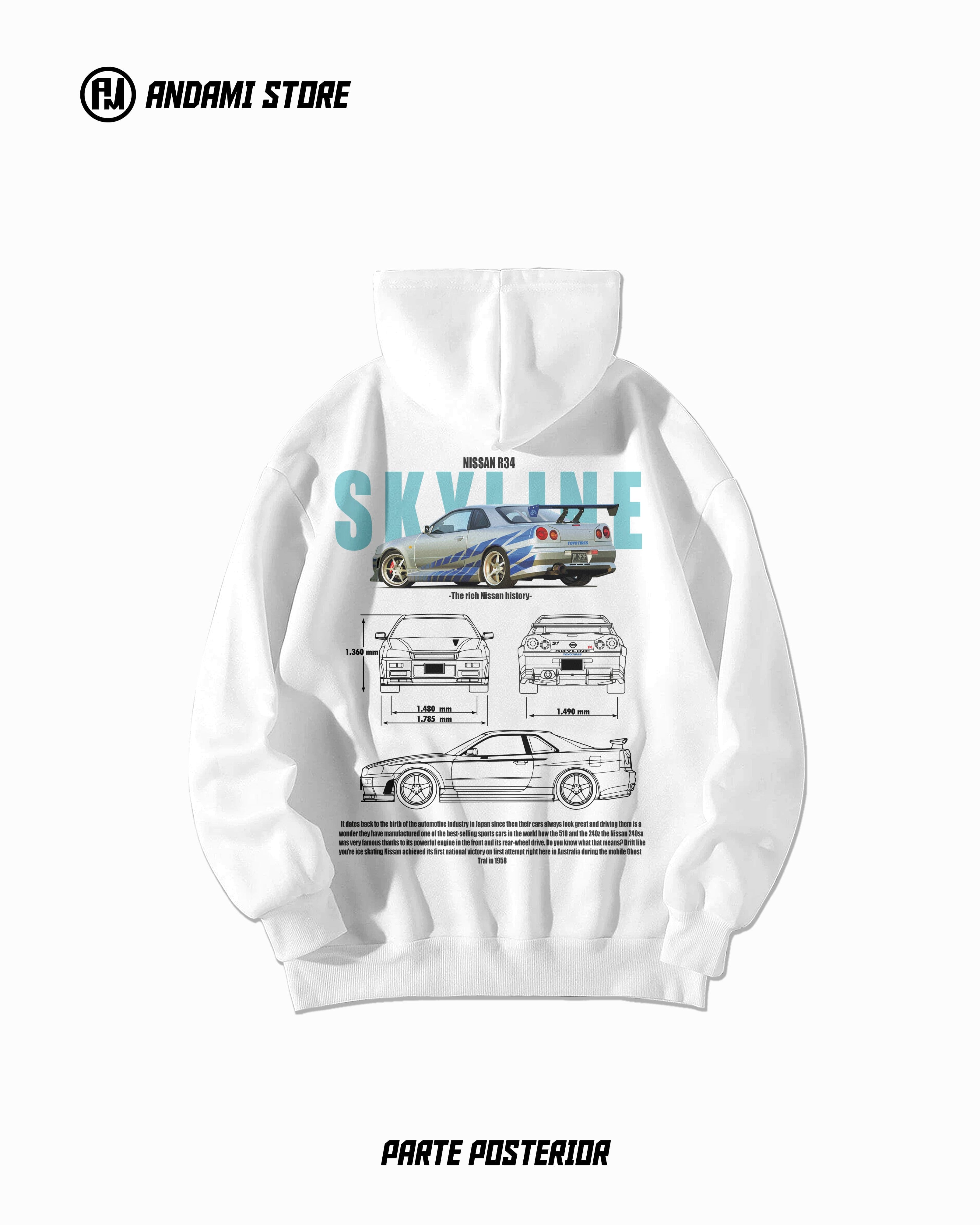 Nissan Skyline R34 Hoodie - Stylish & Comfortable Men's & Women's Pullover Sweatshirt - Perfect for Streetwear, Car Enthusiasts & Casual Outfits
