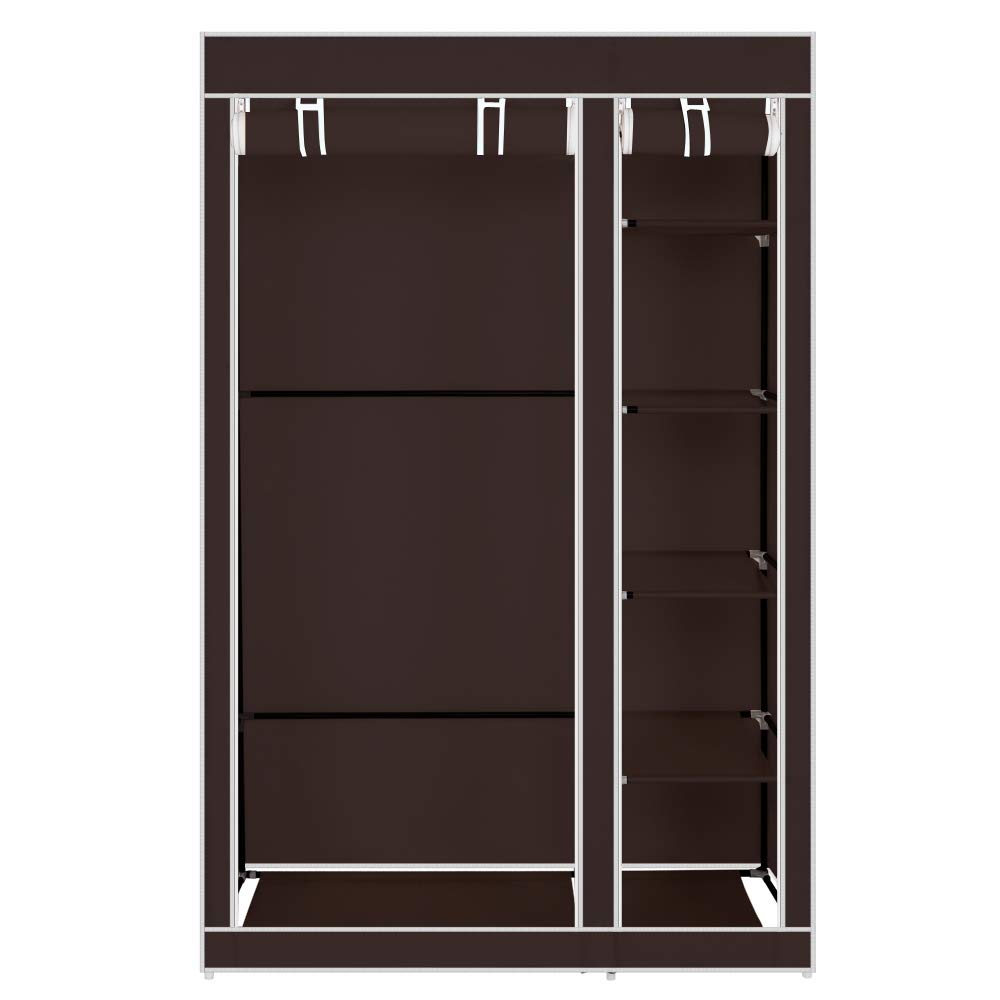 Bazhshxu 67 Inch Portable Wardrobe Closet - 6-Shelf Clothing Storage Organizer with Dustproof Cover & Waterproof Layer (Brown) - Perfect for Bedroom, Dorm, Apartment & Small Space Organization