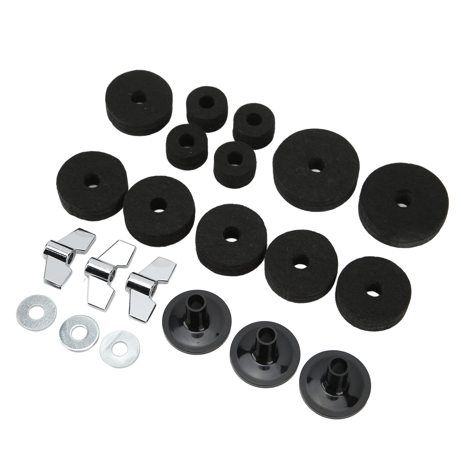21Pcs Drum Cymbal Replacement Accessories Kit - Black Felts, Sleeves, Wing Nuts & Washers for Hi-Hat Clutch Cup | Premium Drum Kit Parts for Professional Drummers & Music Enthusiasts | Perfect for Live Performances, Studio Recording & Drum Maintenance