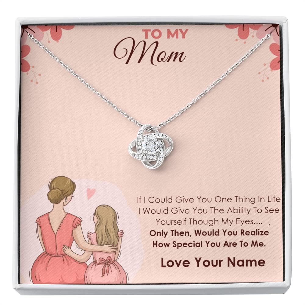 Personalized Mom Necklace - Love Knot Pendant with Engraved Message Card & Gift Box | Thoughtful Jewelry Gift for Mother's Day, Thanksgiving, Christmas & Birthday | Perfect for Everyday Wear, Special Occasions & Heartfelt Surprises