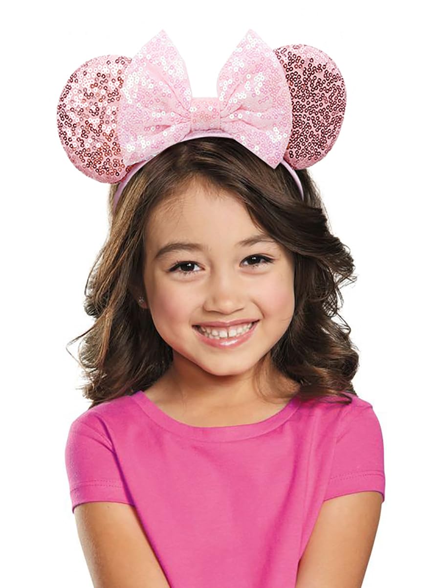 Sparkly Pink Bow Mouse Ears Headbands for Women - Disney Inspired Hair Accessories for Halloween, Christmas, Birthdays, Cosplay & Princess Parties - Perfect for Theme Parks, Costume Events & Photo Shoots