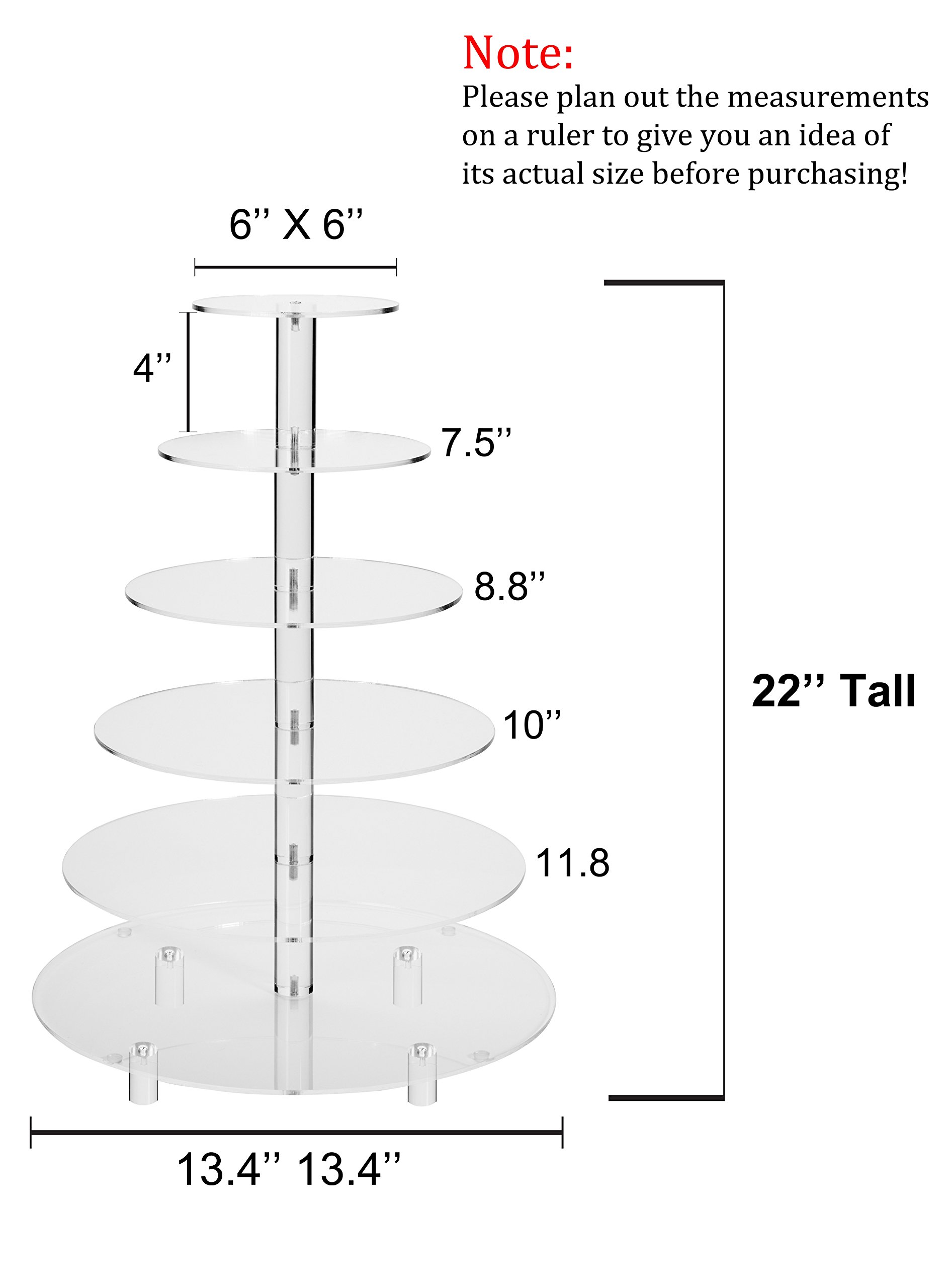 Jusalpha® 6-Tier Round Acrylic Cupcake Stand - Cake Display Tower for Desserts, Parties & Weddings (6RF-S with Base) - Perfect for Birthday Celebrations, Baby Showers & Buffet Serving