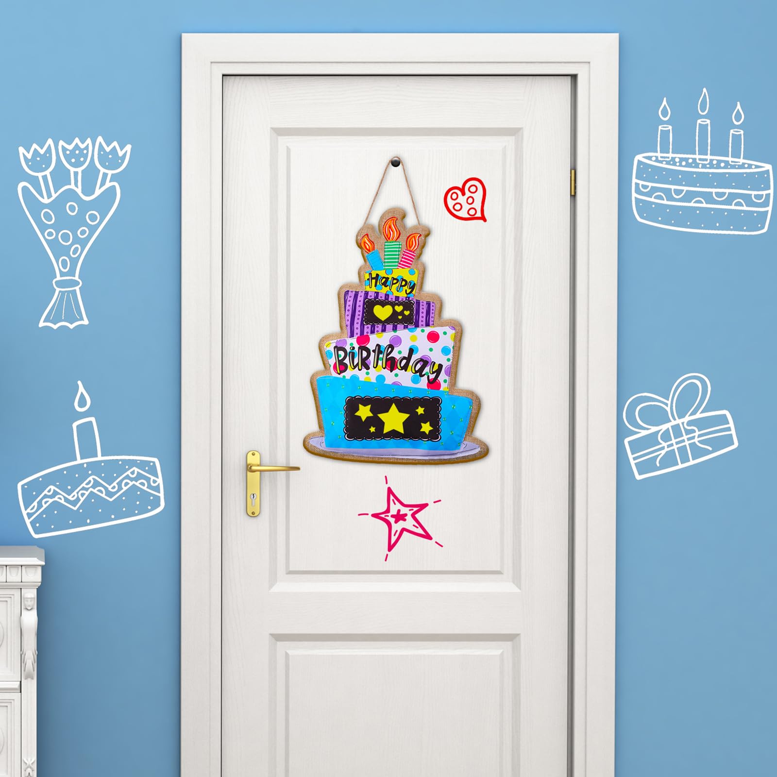 Personalized Happy Birthday Burlap Door Hanger Sign - Custom Name Decor for Birthdays & Anniversaries - Colorful Indoor/Outdoor Decoration for Parties, Home & Office Celebrations