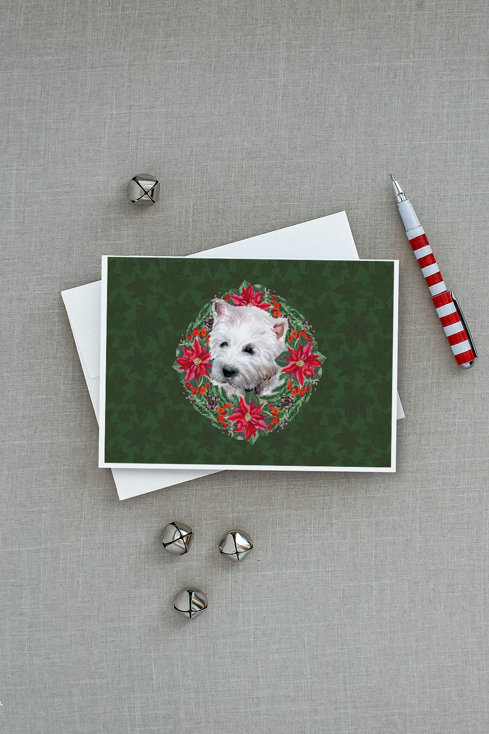 Westie Poinsettia Wreath Blank Greeting Cards - Pack of 8 A7 Size (5x7) Note Cards with Envelopes | Whimsical Christmas Holiday Stationery for Gifts, Thank You Notes & Festive Correspondence