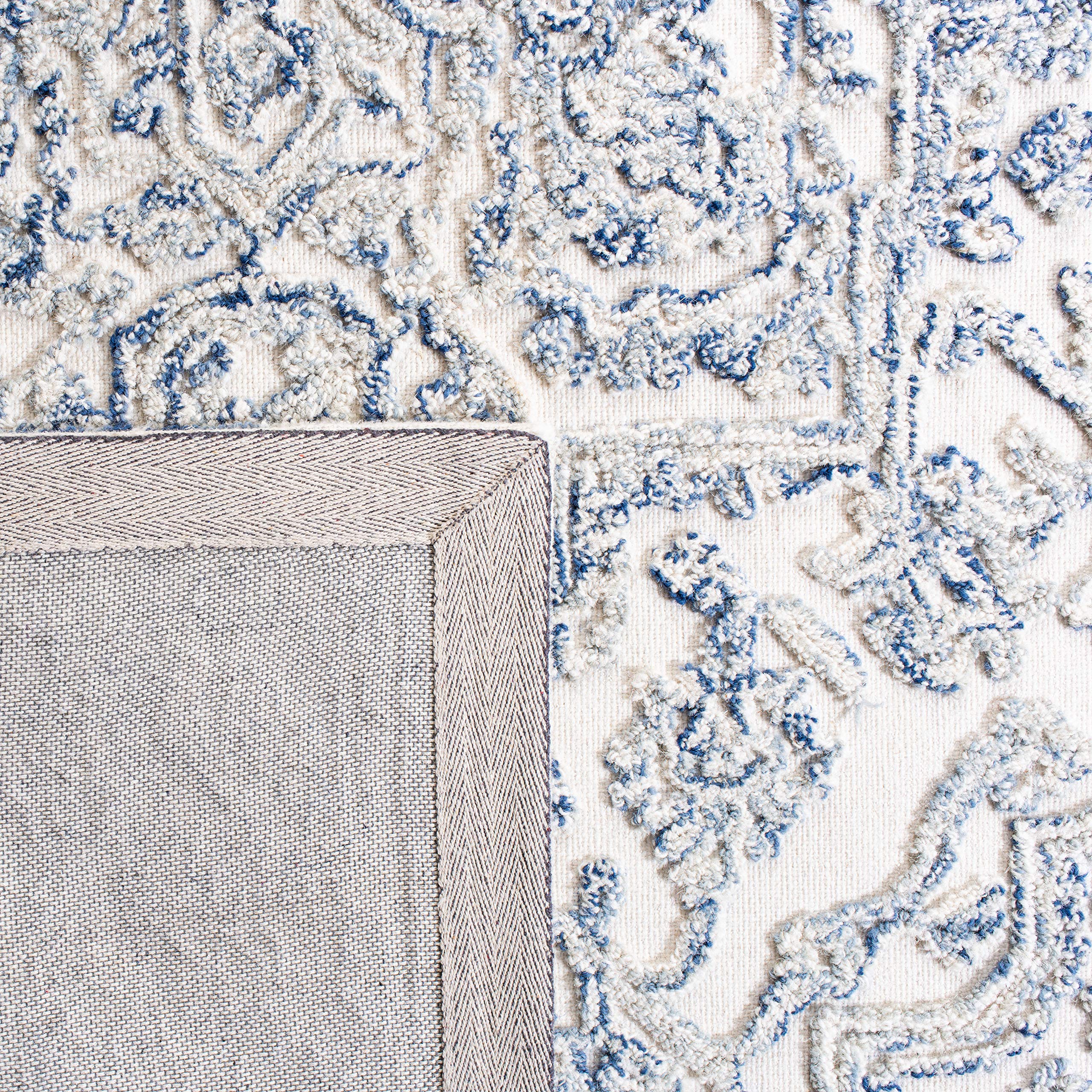 SAFAVIEH Trace Collection 6-Foot Round Ivory Blue TRC302M Handmade Premium Wool Area Rug - Perfect for Living Room, Bedroom & Office Decor
