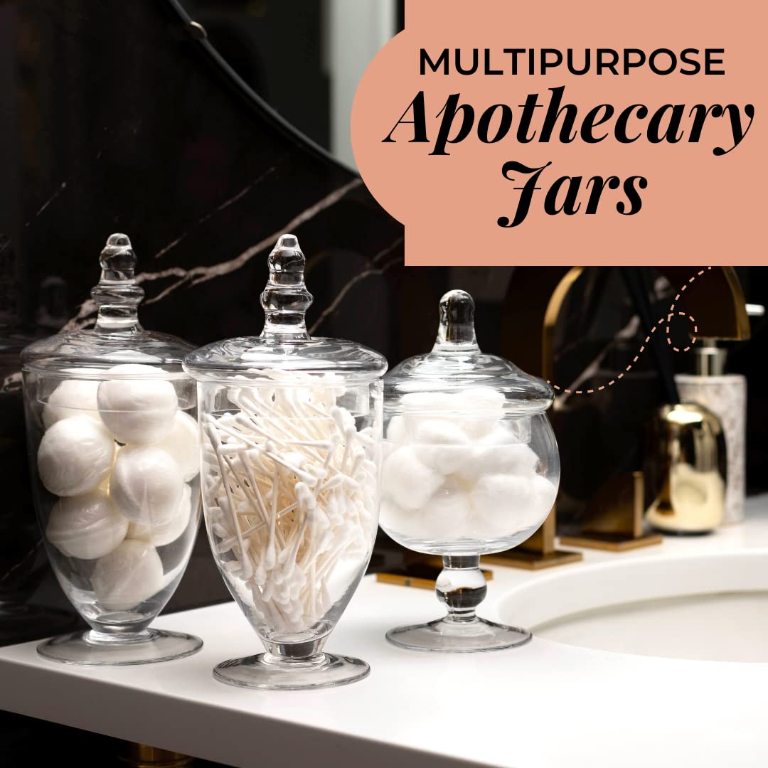 Apothecary Candy Jars with Lids - 20 oz, 24 oz, 28 oz Glass Canisters for Candies, Cookies, Toiletries & Home Decor - Perfect for Kitchen, Bathroom & Party Display