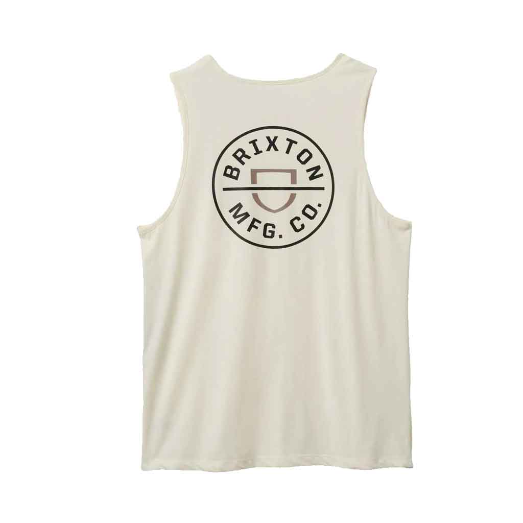Brixton Crest Tank Top for Men - Breathable Cotton Sleeveless Shirt in Off White & Black - Perfect for Gym, Workout, and Summer Casual Wear