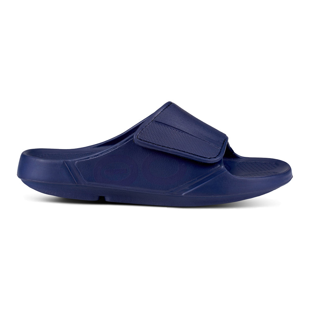 OOFOS Sport Flex Slide Sandals for Men & Women - Comfortable Recovery Footwear for Running, Walking & Post-Workout - Navy Blue