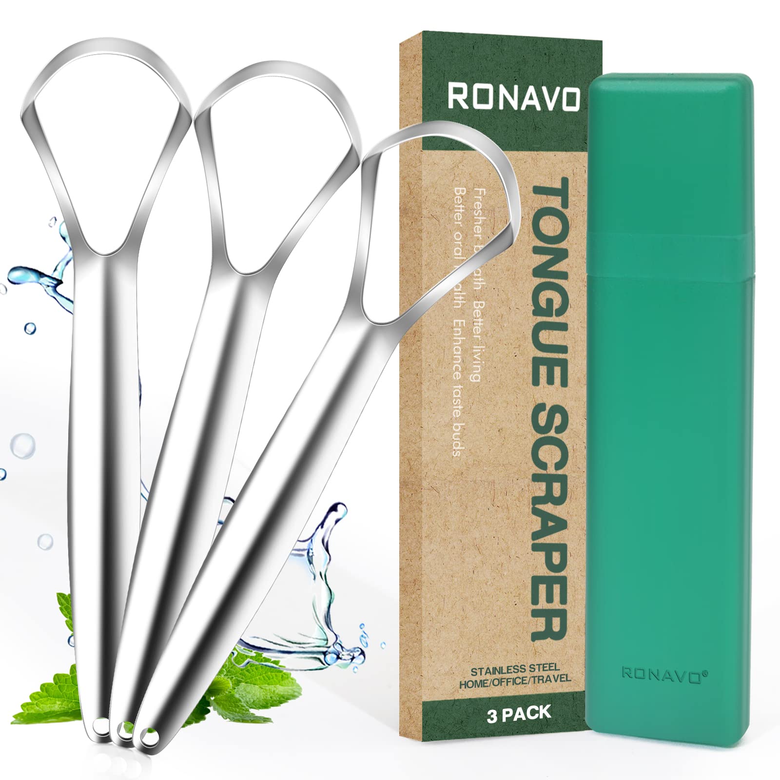 Premium Metal Tongue Scraper for Adults (3 Pack) - Stainless Steel Bad Breath Remover, Easy to Clean & Reusable with Travel Case - Perfect for Home, Office, Travel & Daily Oral Hygiene Routine