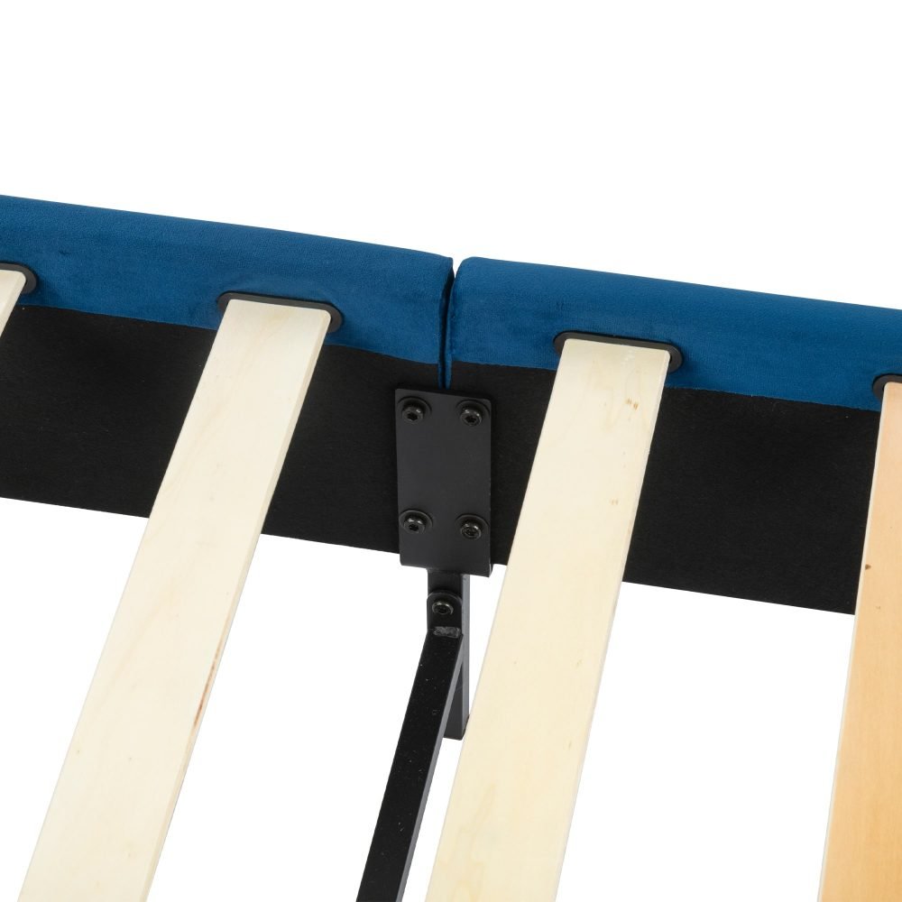 Alexandra Double Bed Frame with Velvet Upholstery in Blue - Elegant and Comfortable Bed Base for Master Bedroom or Guest Room