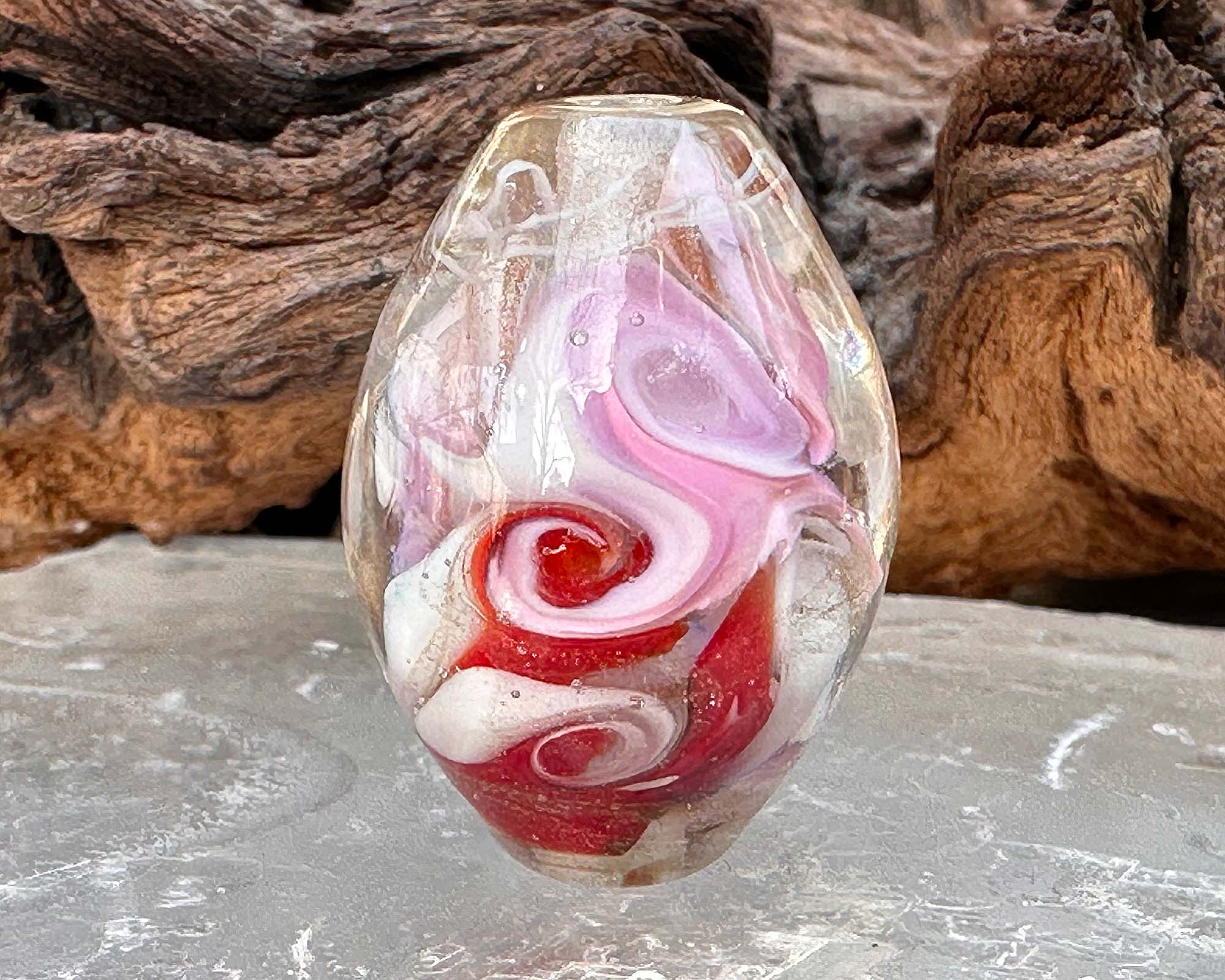 Valentine Swirl Lampwork Glass Focal Bead - Handmade SRA Artisan Bead for Jewelry Making, DIY Crafts, Necklace & Bracelet Designs - Perfect for Valentine's Day Gifts & Romantic Jewelry Projects
