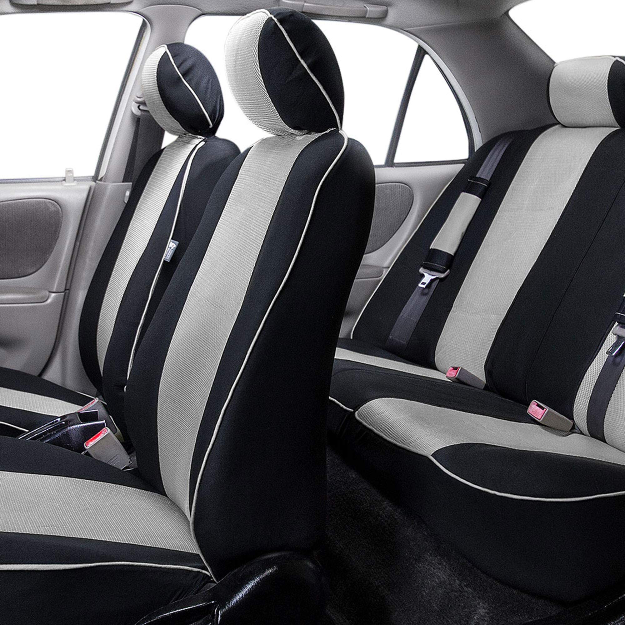 FH Group Universal Gray Car Seat Covers Full Set with Edgy Piping - Airbag Compatible, Split Rear Design for Cars, Trucks & SUVs | Perfect for Road Trips, Daily Commutes & Vehicle Protection