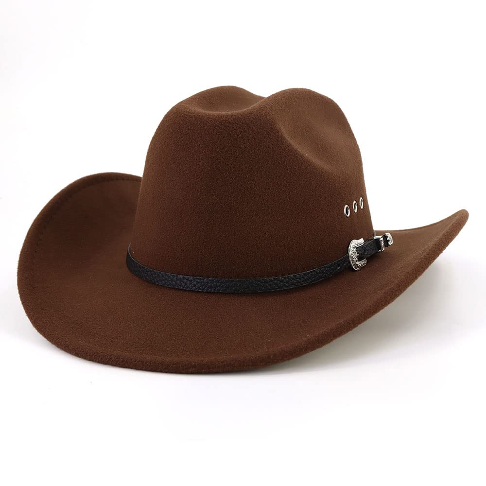LIDHAY Classic Western Cowboy Cowgirl Hat for Women & Men - Felt Wide Brim Fedora Hat with Belt Buckle - Perfect for Rodeo, Country Music Festivals & Western Themed Parties