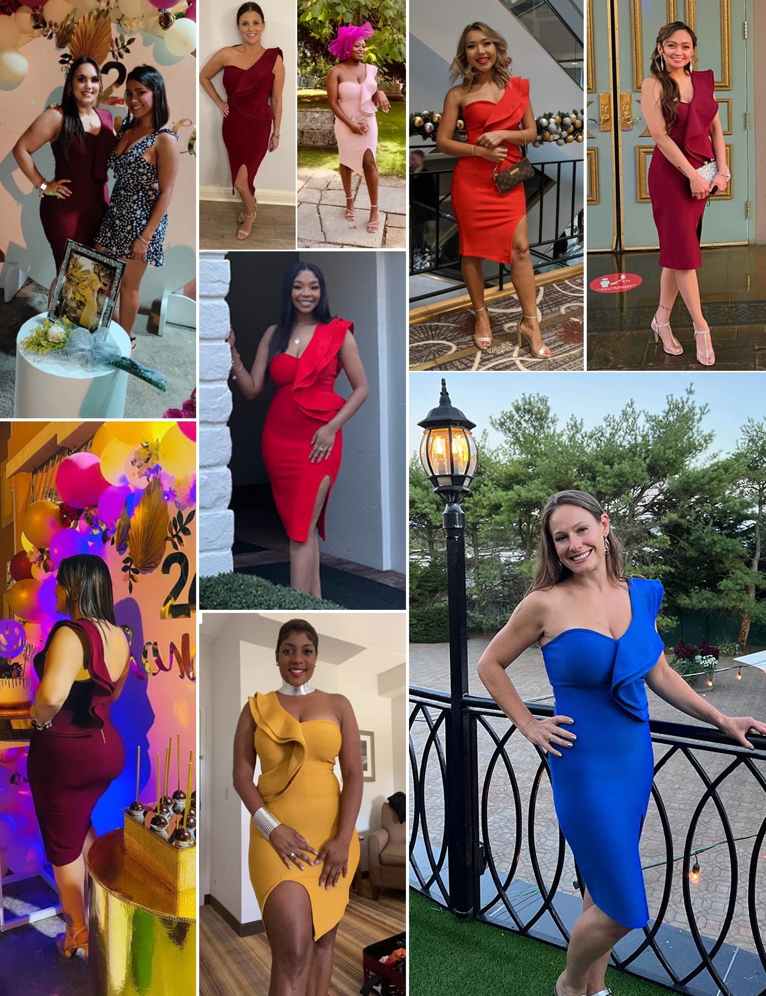 Elegant One Shoulder Ruffle Bodycon Dress with Side Split - Perfect for Wedding Guest, Cocktail Party & Special Occasions