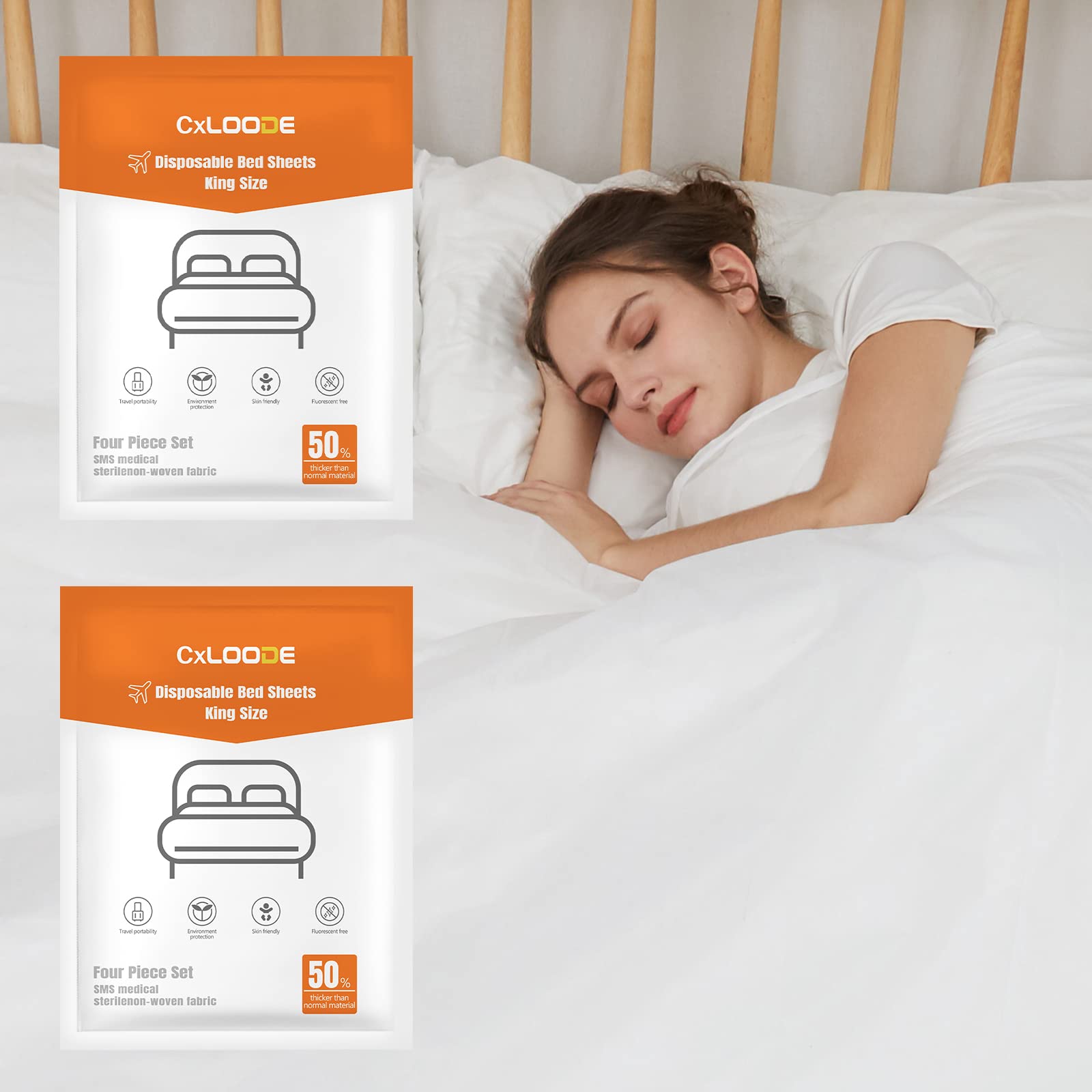 2 Pack King Size Disposable Fitted Bed Sheets - Waterproof Travel Bedding Set with Quilt Cover & Pillowcase for Hotels, Hospitals, Camping - Hygienic Single-Use Sheets for Travel, Airbnb, Dormitory & Emergency Use