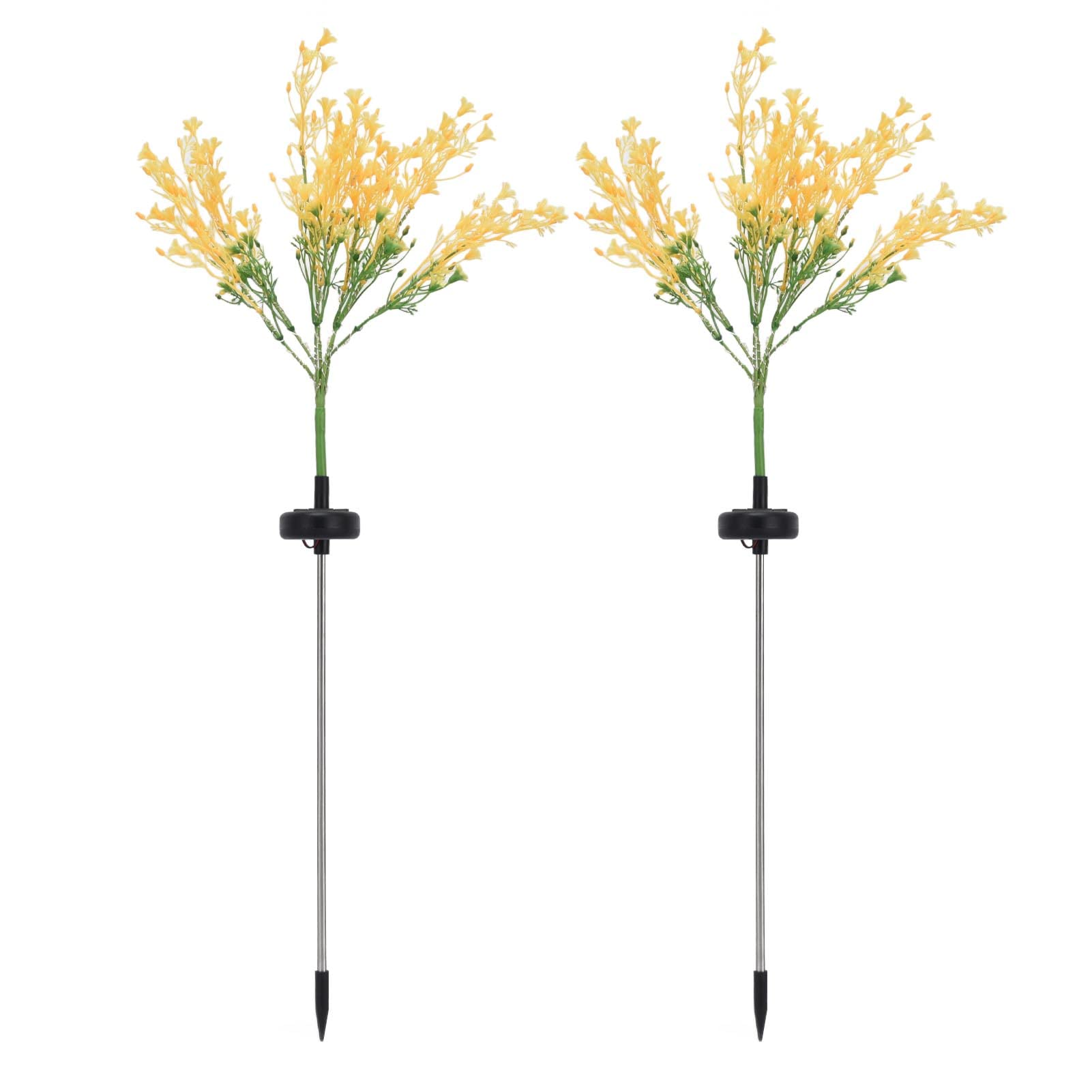 2 Pack Solar Flower Lights - Warm White Plastic Rape Flower Solar Lights for Courtyard, Porch, Patio - Romantic Outdoor Garden & Pathway Decoration