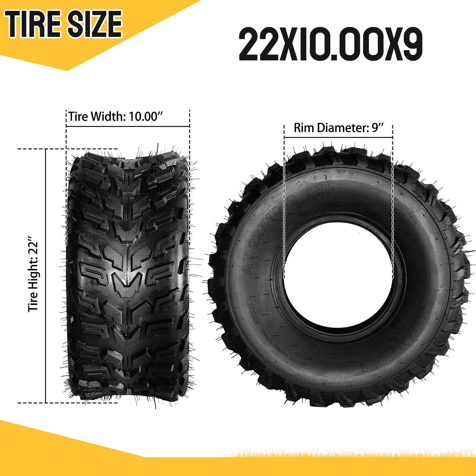 **SUNROAD Set of 2 ATV Mud Tires 22x10-9 6PR 20mm Deep Tread - Compatible with Honda Recon 250 & Suzuki Ozark 250 - Heavy-Duty Off-Road & Trail Riding (1 Pair, Set of 2)**