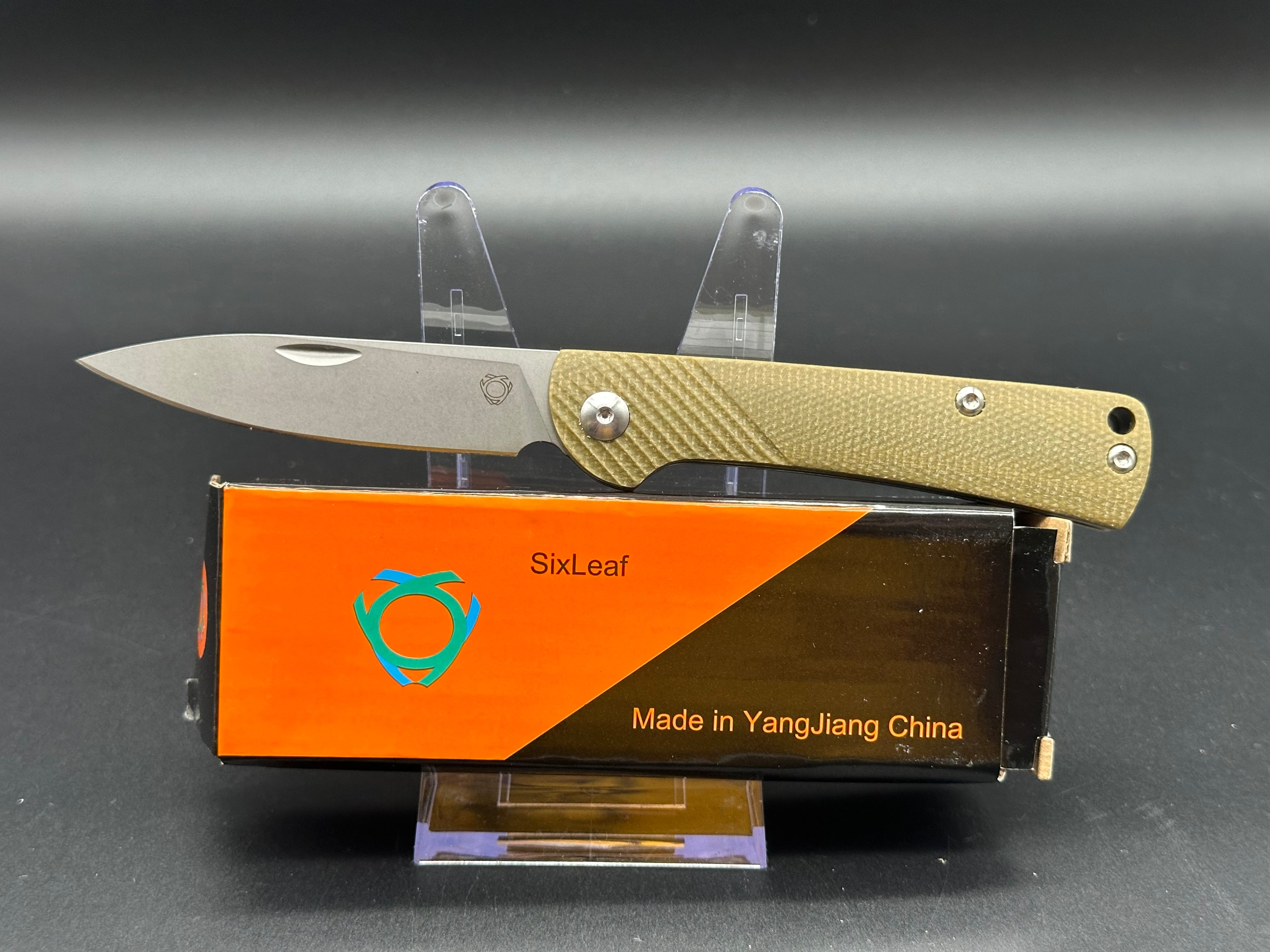 SixLeaf SL-07 Folding Knife with Brown Linen Micarta Handle & D2 Steel Plain Edge - EDC, Camping, Hunting, Outdoor Survival Gear