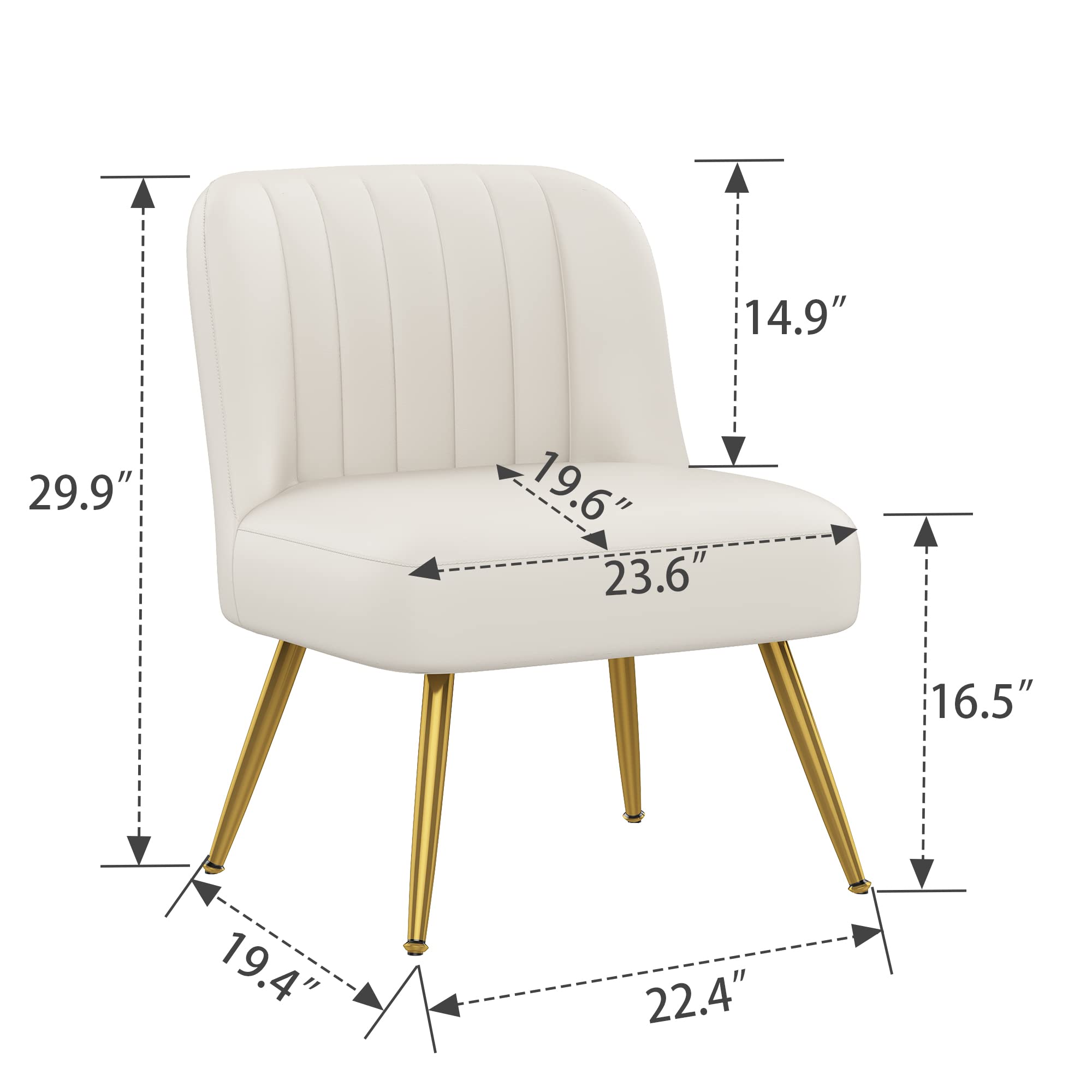 Andeworld 2-Piece Modern Accent Chair Set - Faux Suede Upholstered Armless Living Room Chairs with Golden Legs, Elegant Small Side Club Chairs for Bedroom, Living Room & Office - Beige
