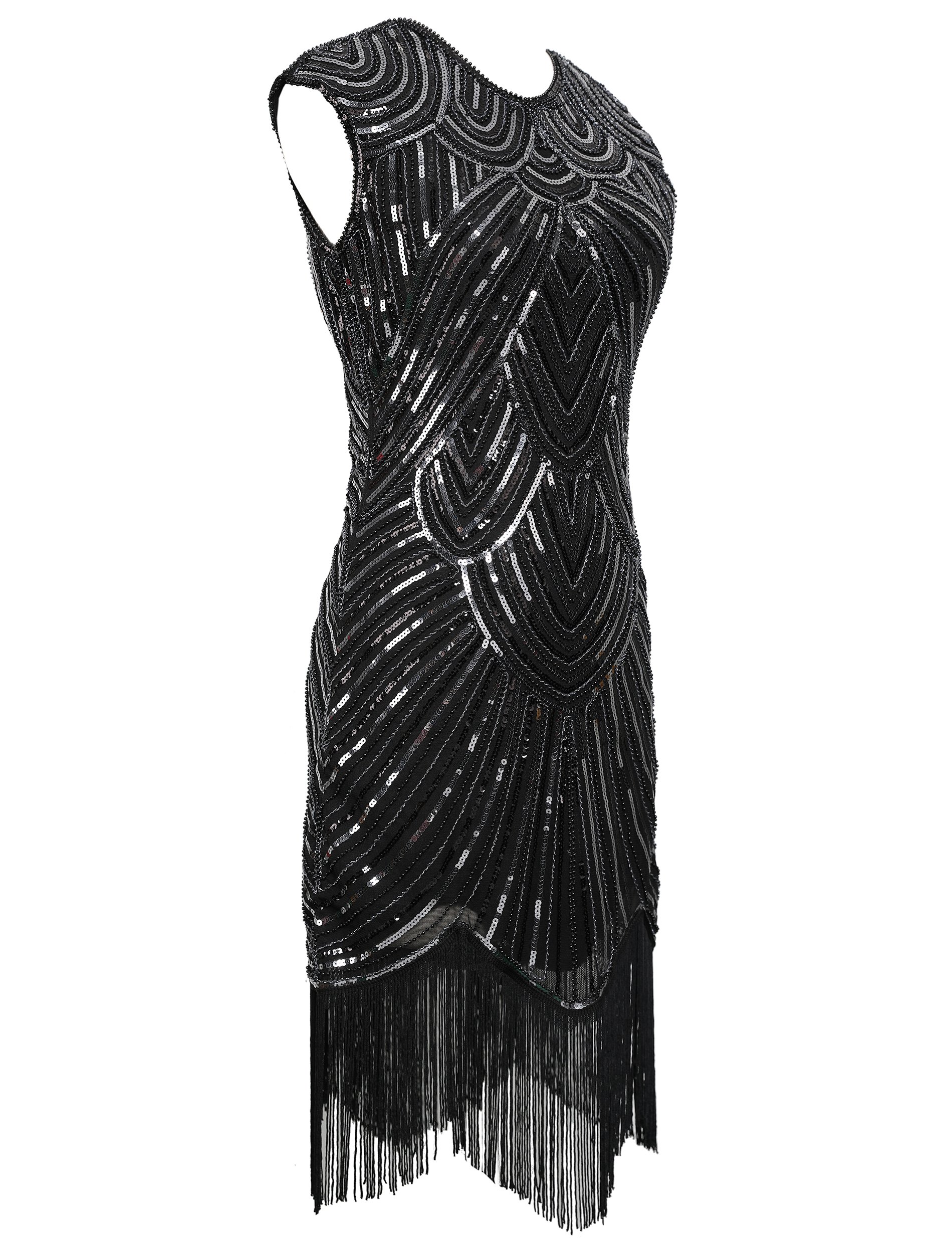 Vintage 1920s Flapper Dress with Sequin Beading & Tassel Hem - V-Neck Gatsby Cocktail Dress for Women - Perfect for Roaring 20s Parties, Halloween Costumes & Jazz Age Themed Events