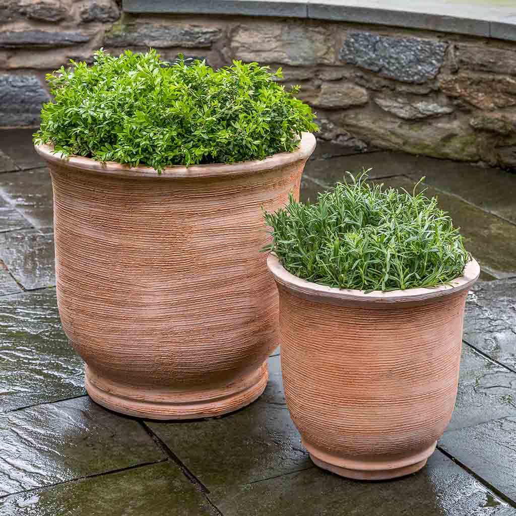 Campania International Sami Urn Set of 2 - Handcrafted Terra Cotta Garden Urns for Outdoor Decor & Memorials