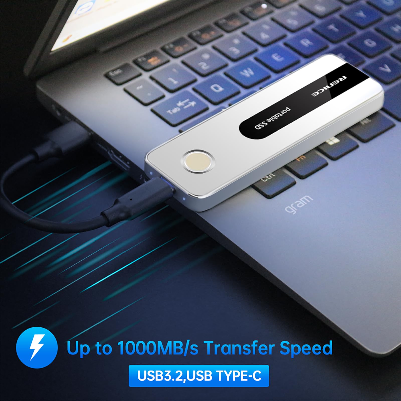 RENICE 1TB Portable SSD - 1000MB/s Ultra Fast USB 3.2 Gen 2 External Solid State Drive with USB-C - Compact Mini SSD for Professionals, Students, Photographers - Perfect for Data Backup, Video Editing & Gaming On-The-Go