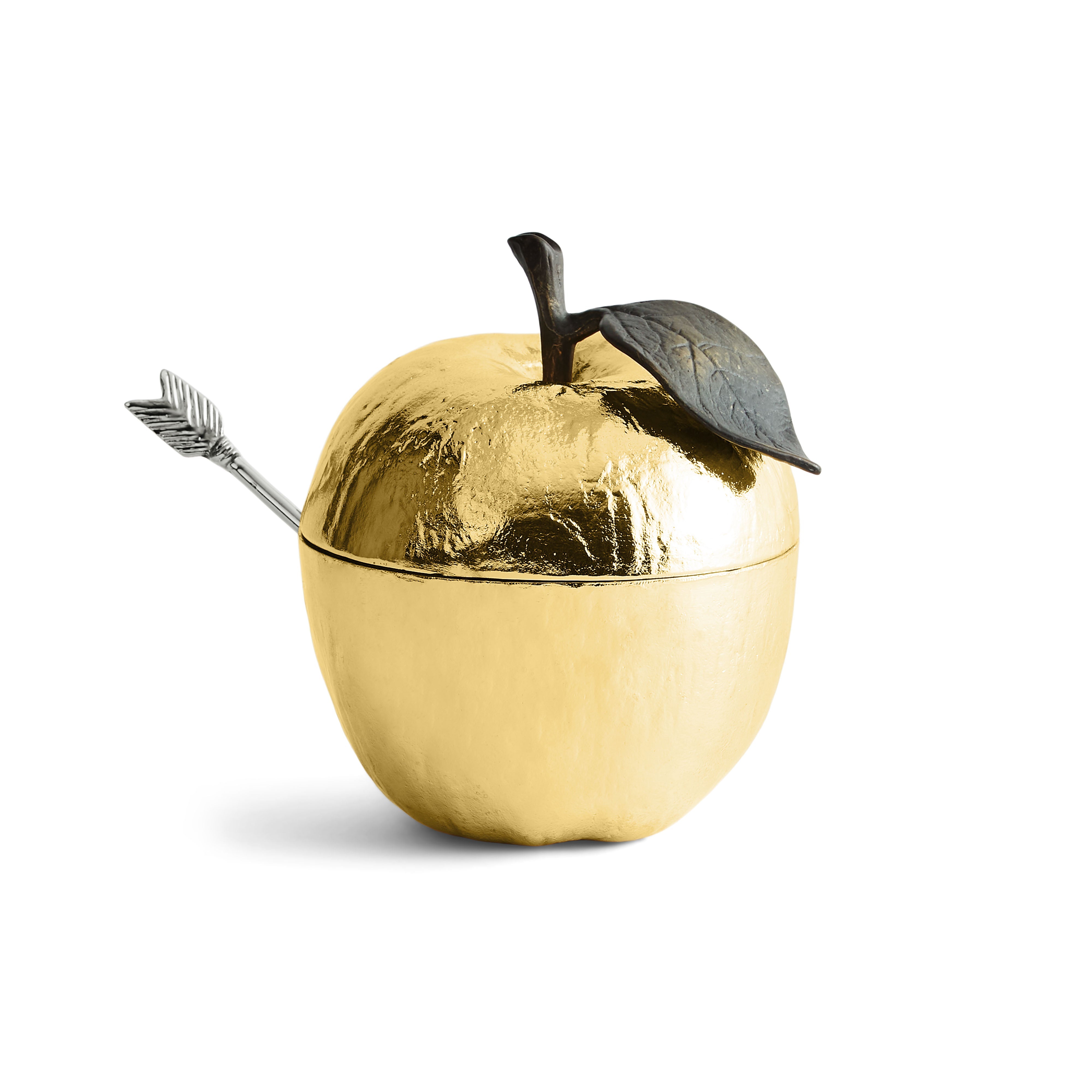 Premium Nickel-Plated Apple Honey Pot with Spoon - Elegant Honey Dispenser for Tea, Coffee, Toast & Dessert Presentation