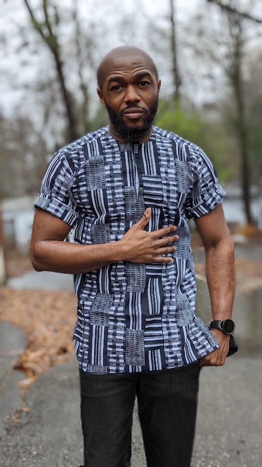 Stylish Black and White African Kente Print Ankara Dashiki Shirt for Men | DPB0795M | Perfect for Cultural Events, Weddings & Afrocentric Fashion