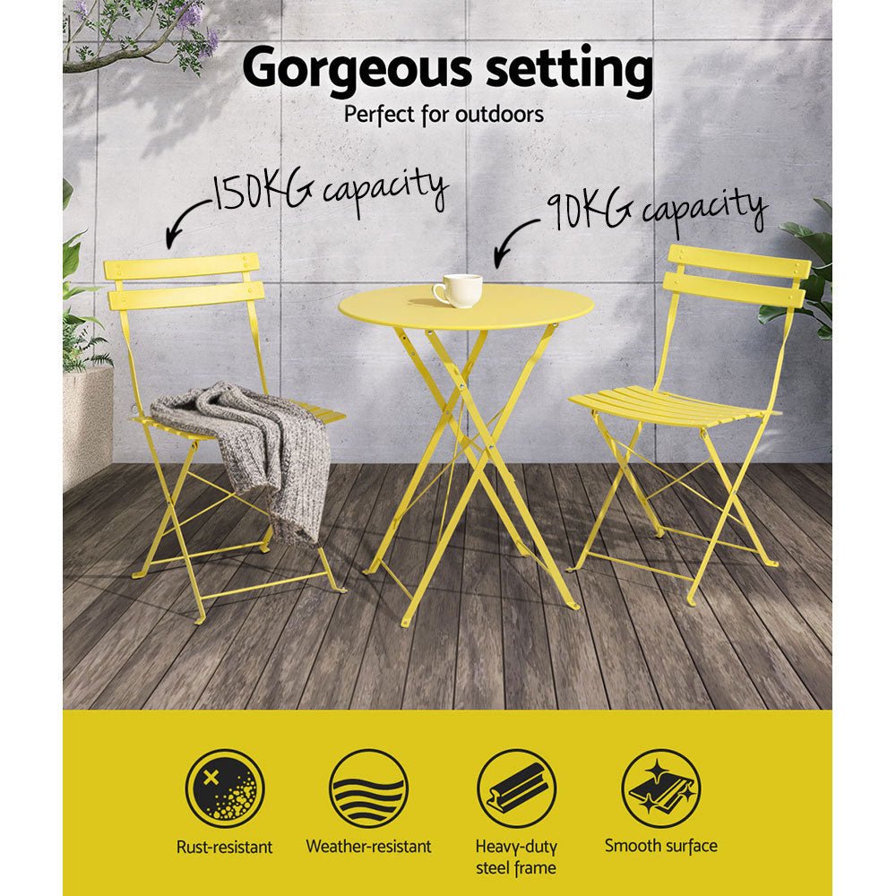 Gradeon 3-Piece Outdoor Bistro Set - Steel Patio Table & Chairs in Sunny Yellow - Perfect for Small Balcony, Garden, or Poolside Relaxation
